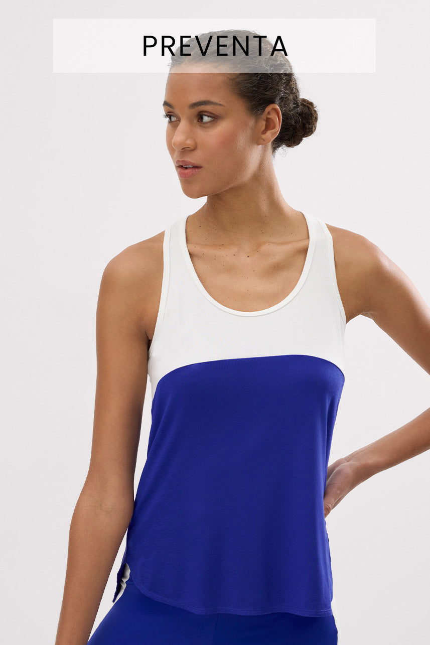 PRE-SALE White and electric blue swimmer's tank top