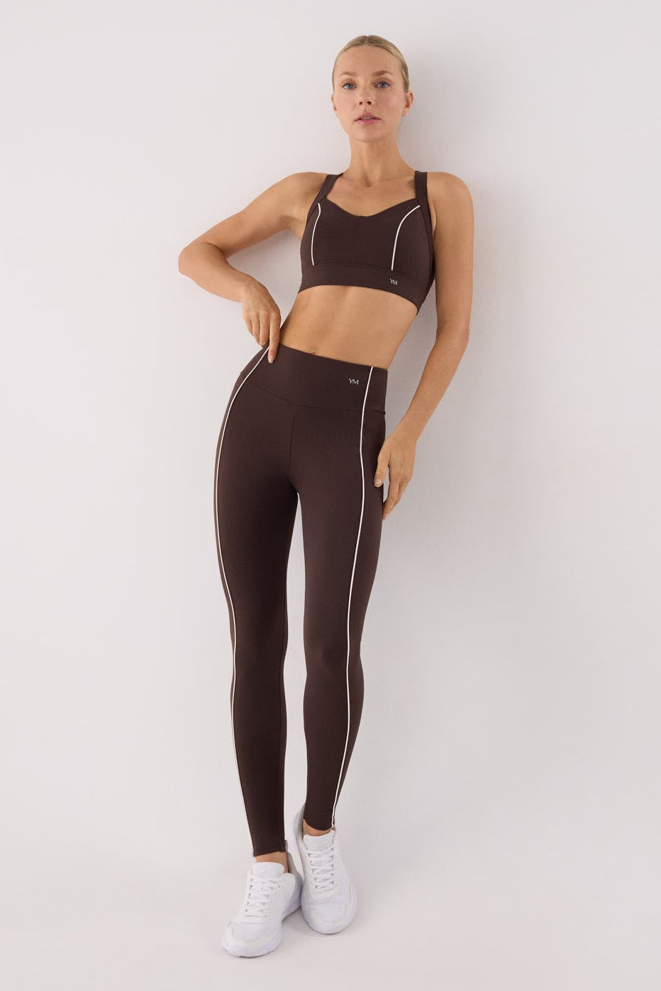 leggings deportivos gimnasio tiro alto gimnasio en marrón dark chocolate look completo para deporte comodidad bolsillo interior ajuste elástico