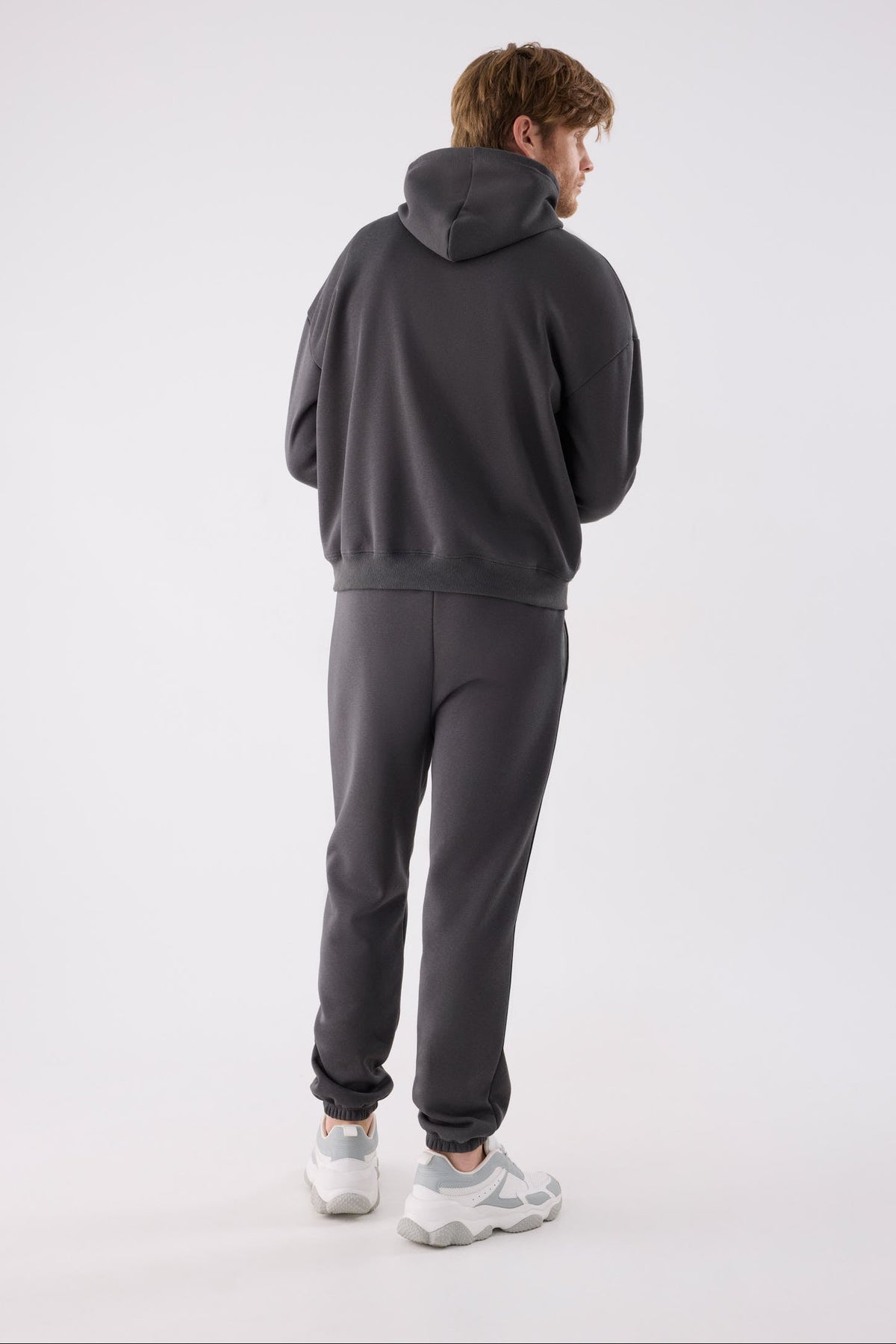 Men's charcoal fleece joggers with adjustable waist