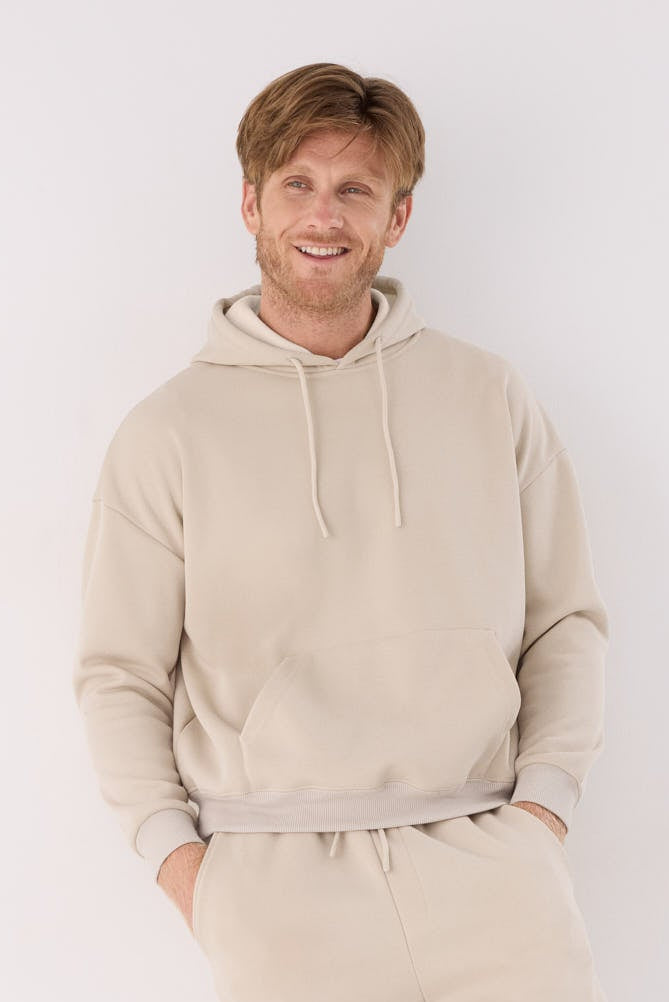 Men's beige fleece sports hoodie