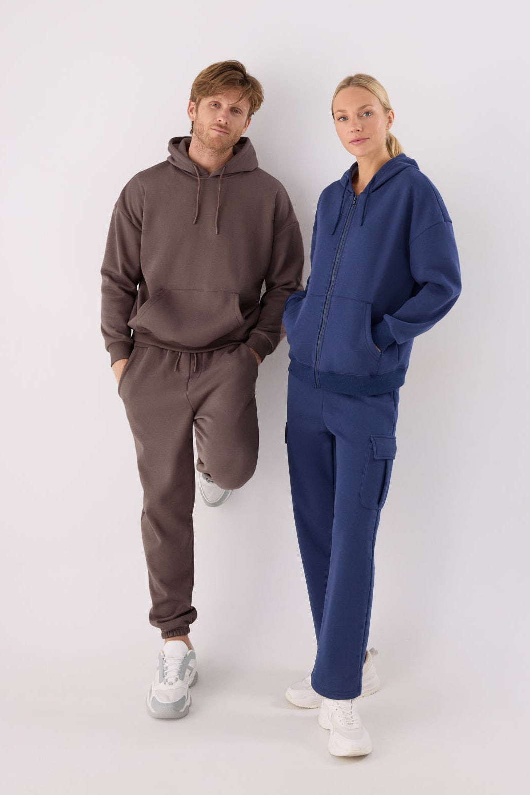 Men's brown fleece joggers with adjustable waist