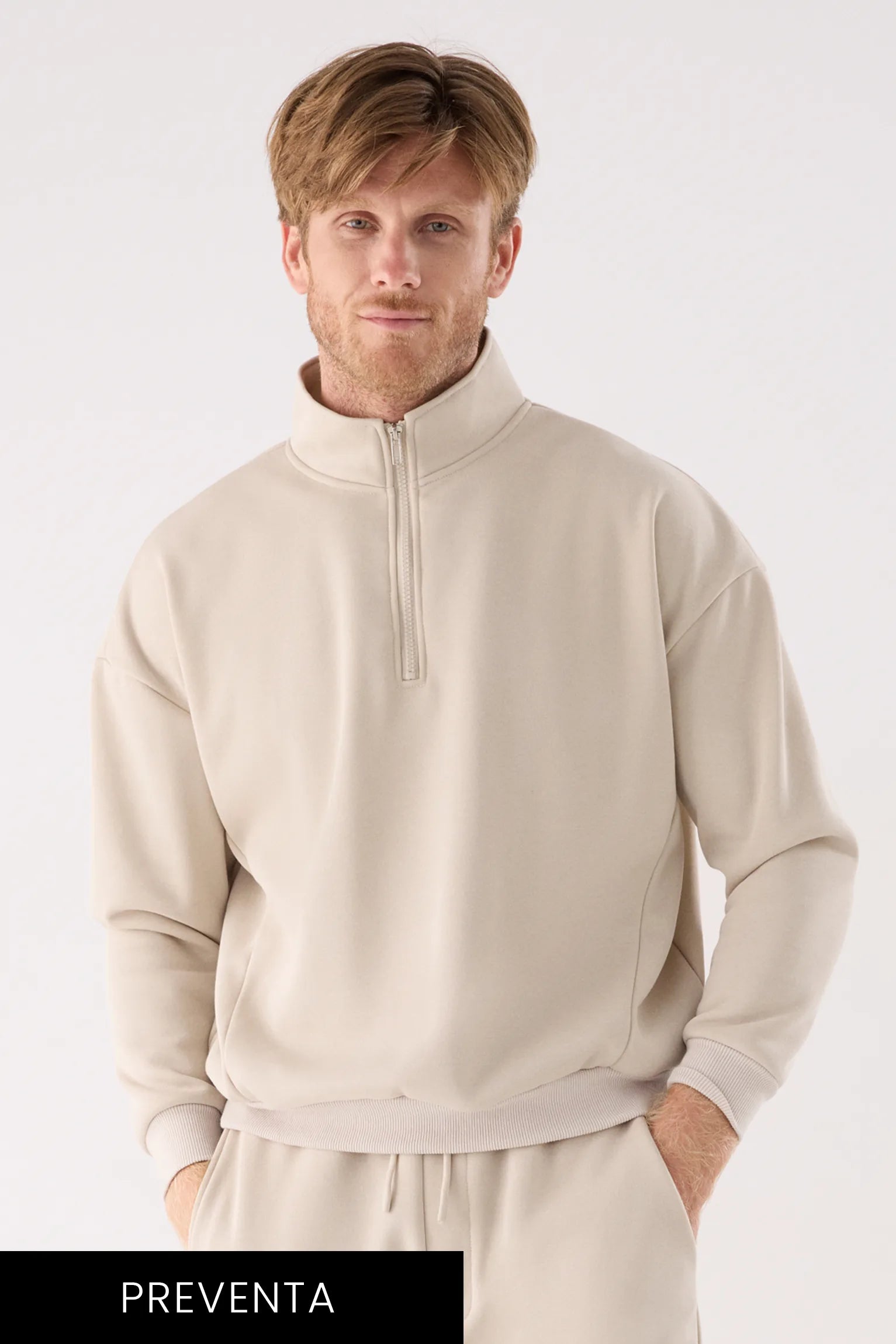 PRE-ORDER Men's beige fleece half-zip sports sweatshirt