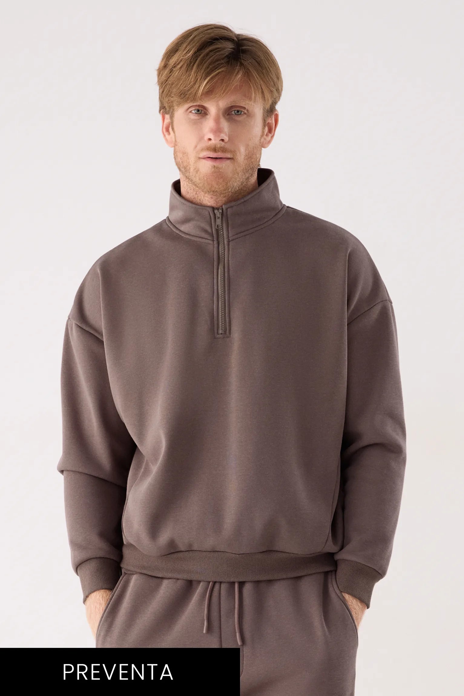 PRE-ORDER Men's brown fleece half-zip sports sweatshirt