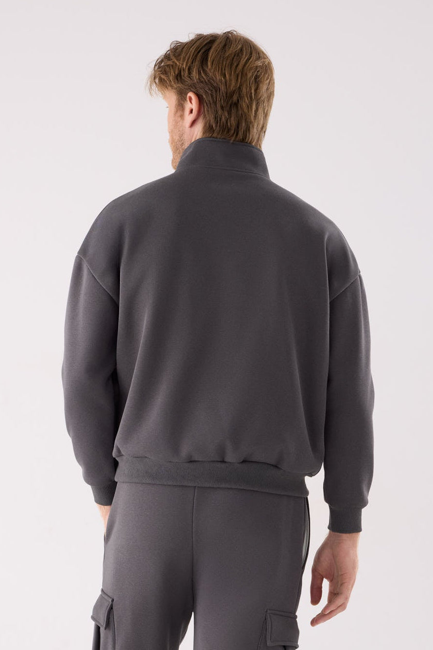 Men's charcoal fleece half-zip sports sweatshirt