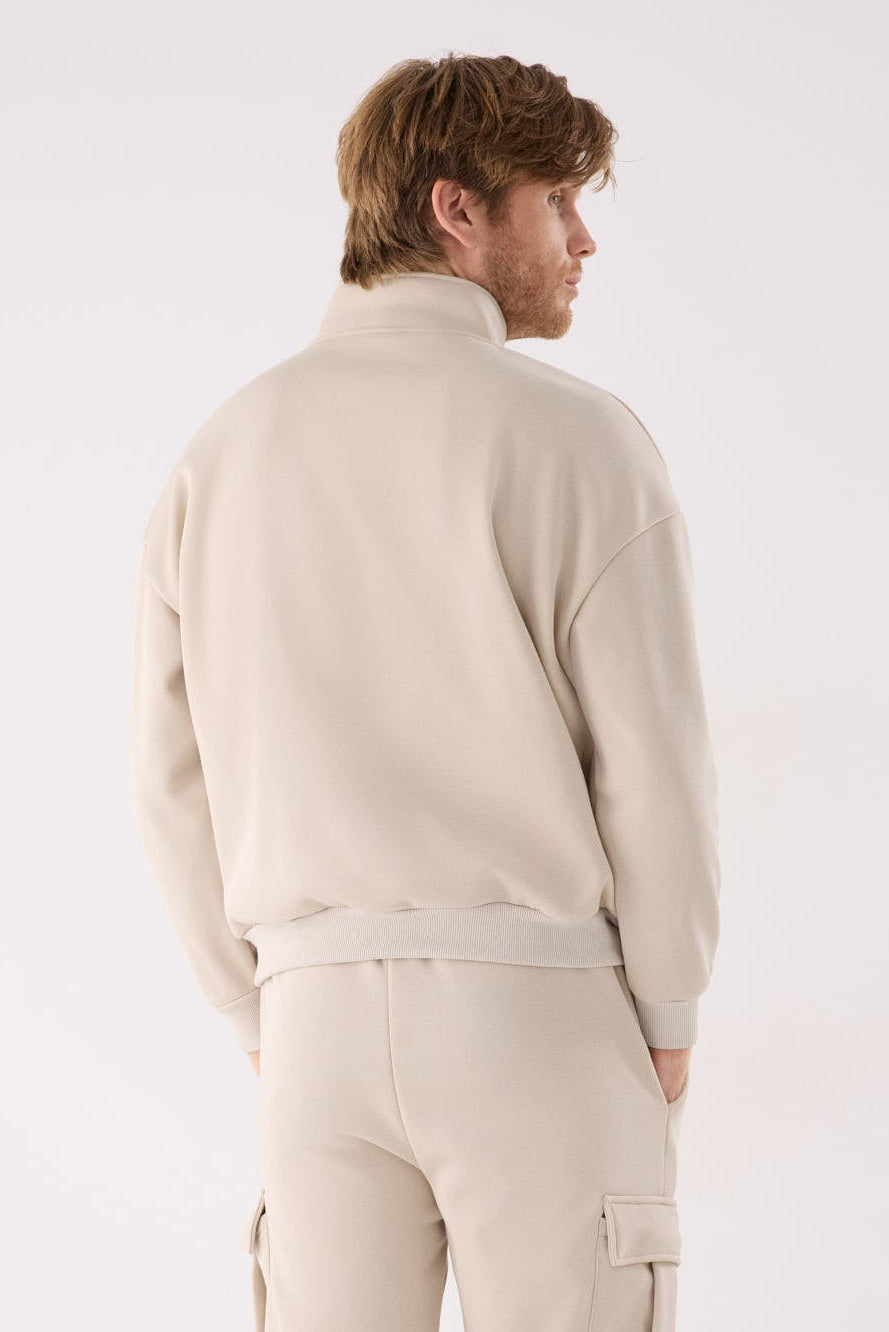 PRE-ORDER Men's beige fleece half-zip sports sweatshirt