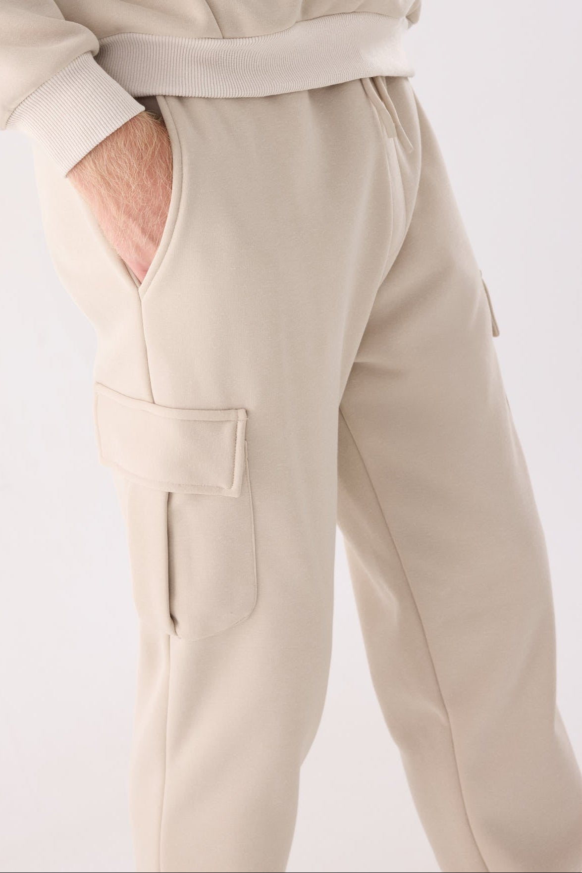PRE-ORDER Men's beige fleece cargo joggers with adjustable waist