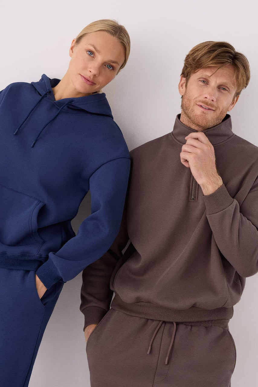 PRE-ORDER Men's brown fleece half-zip sports sweatshirt