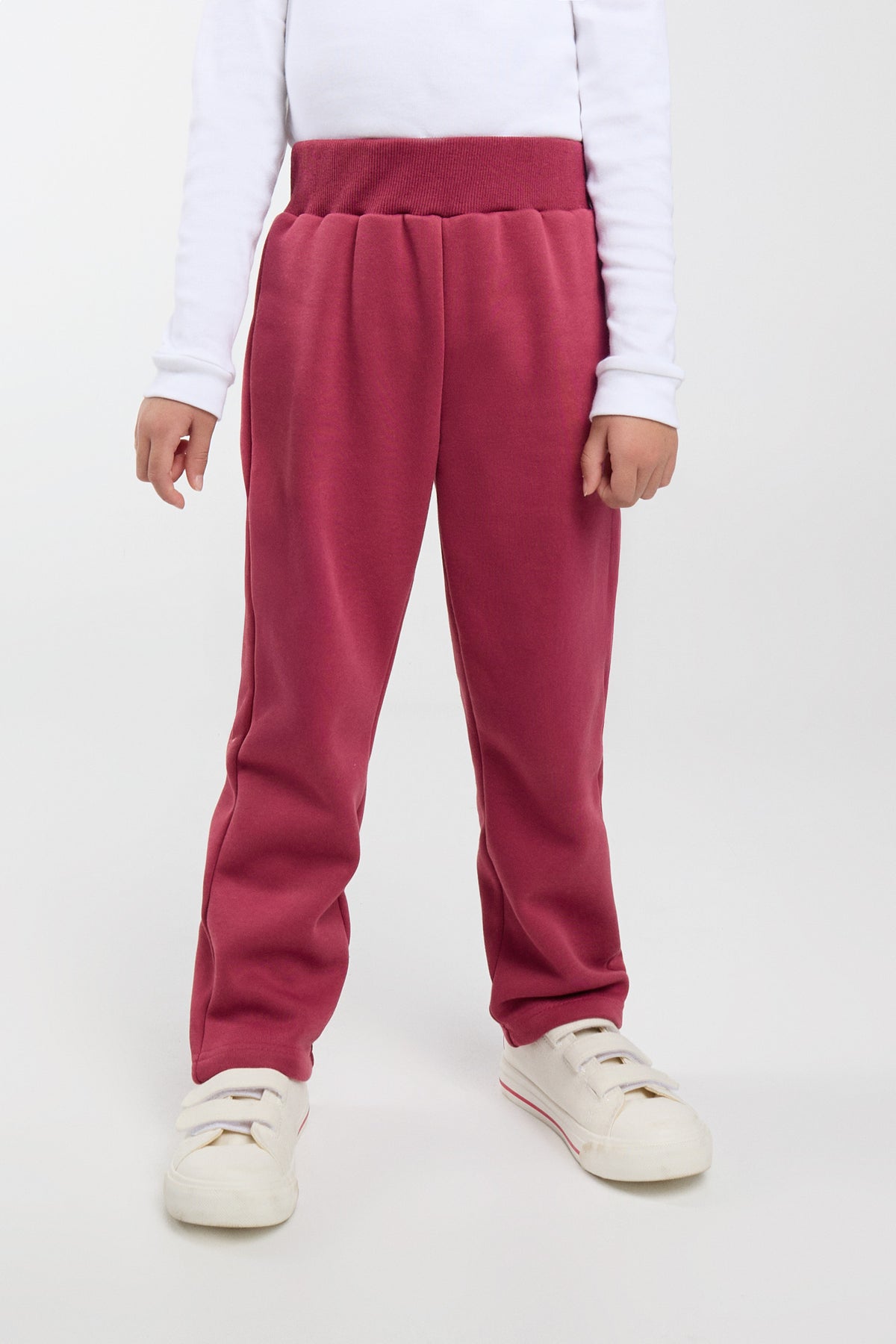 Chándal de niña rosa afelpado con chaqueta con cremallera, bolsillos y pantalón de corte recto