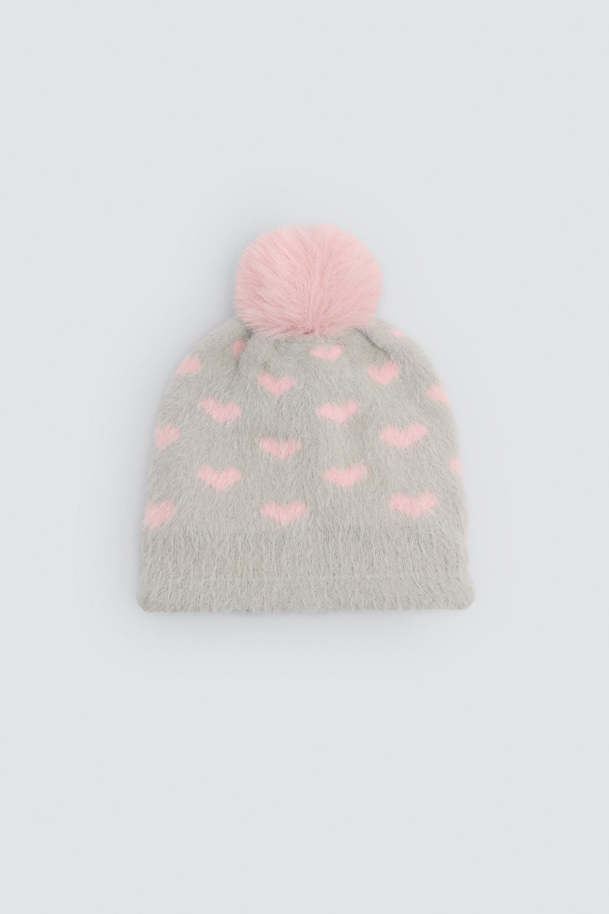 Gorro para niña detalle pompón interior forro polar estampado corazones