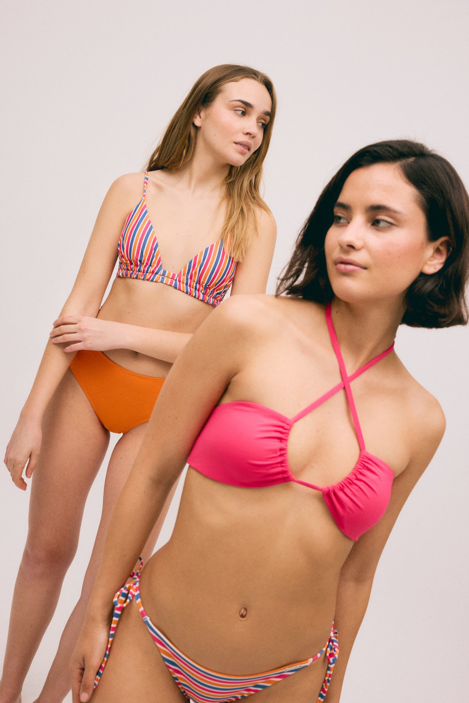 Radiate confidence - Pink striped and plain combinable bikini