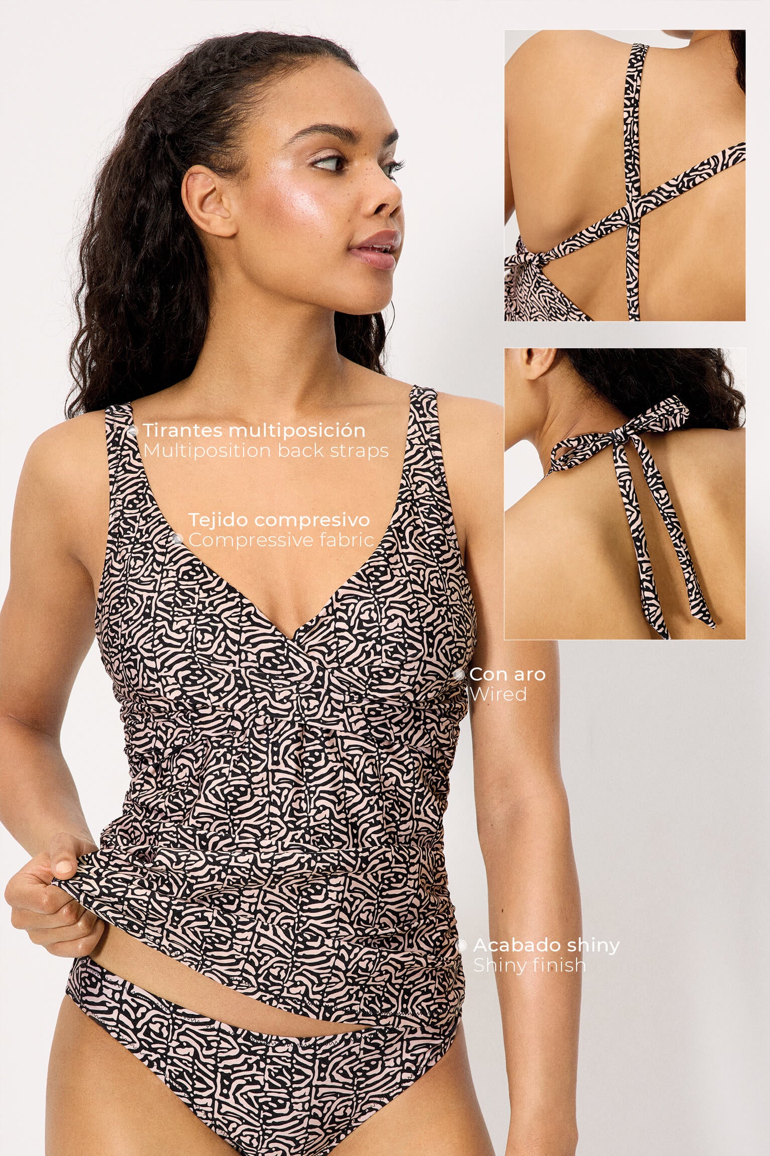 Top tankini reductor estampado con brillo copa C - Ysabel Mora