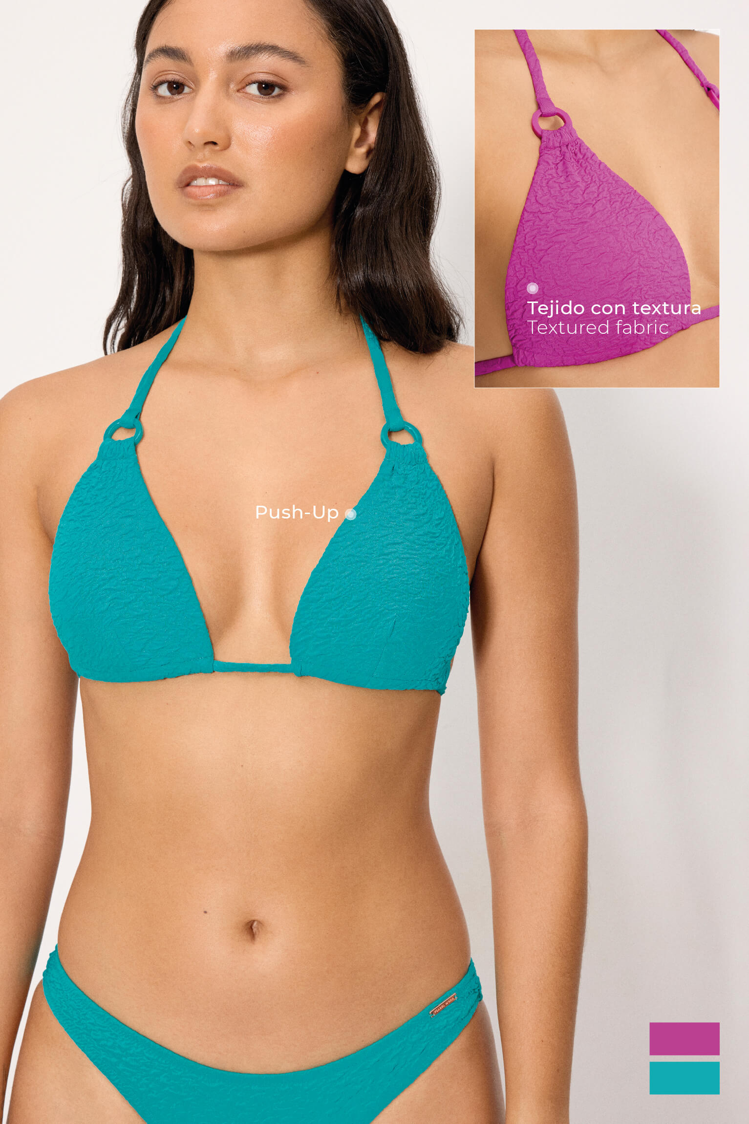 Lilac textured push-up triangle bikini top, cup B