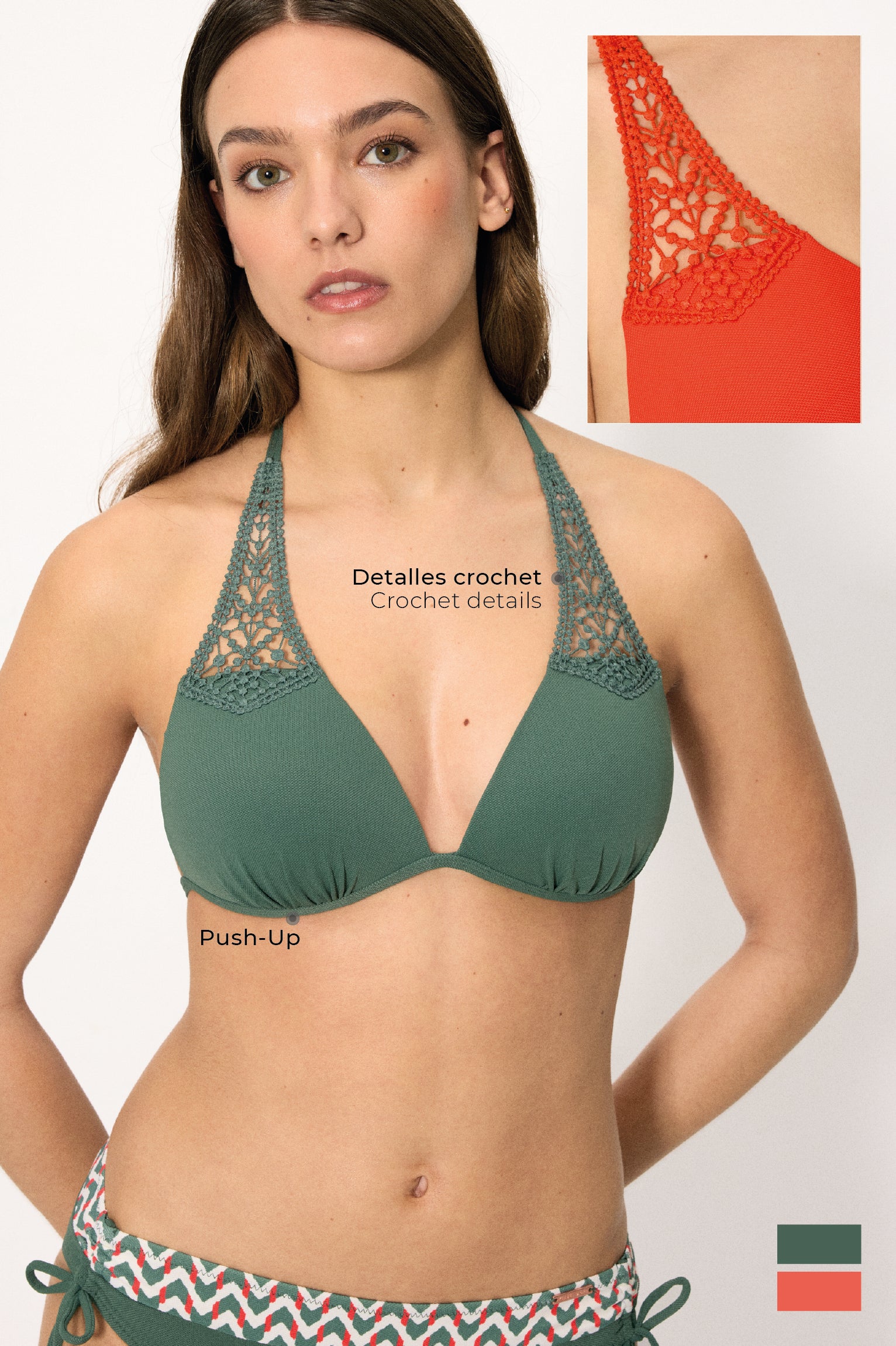 Top bikini triángulo push-up micropiqué verde botella copa B - Ysabel Mora
