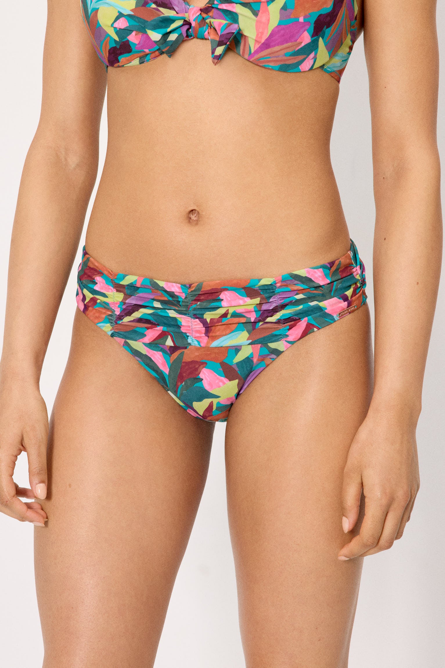 Midi shaping bikini briefs with leaves