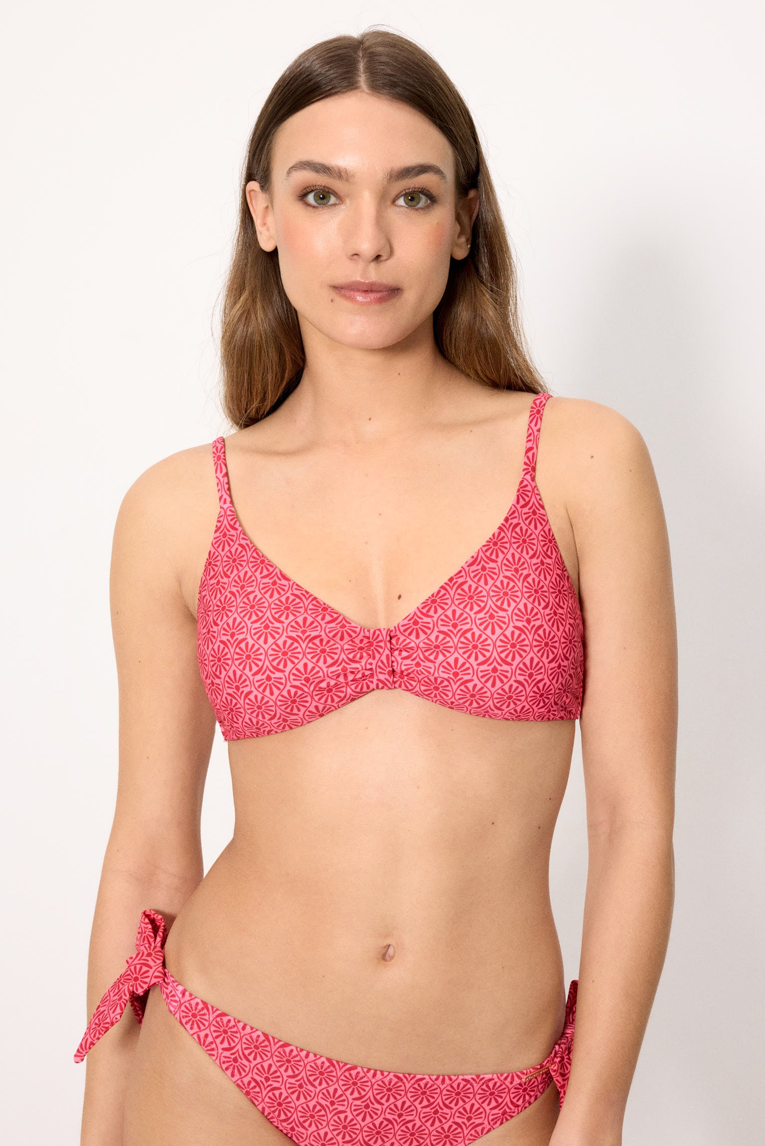 Pink and red floral triangle bikini top, cup B