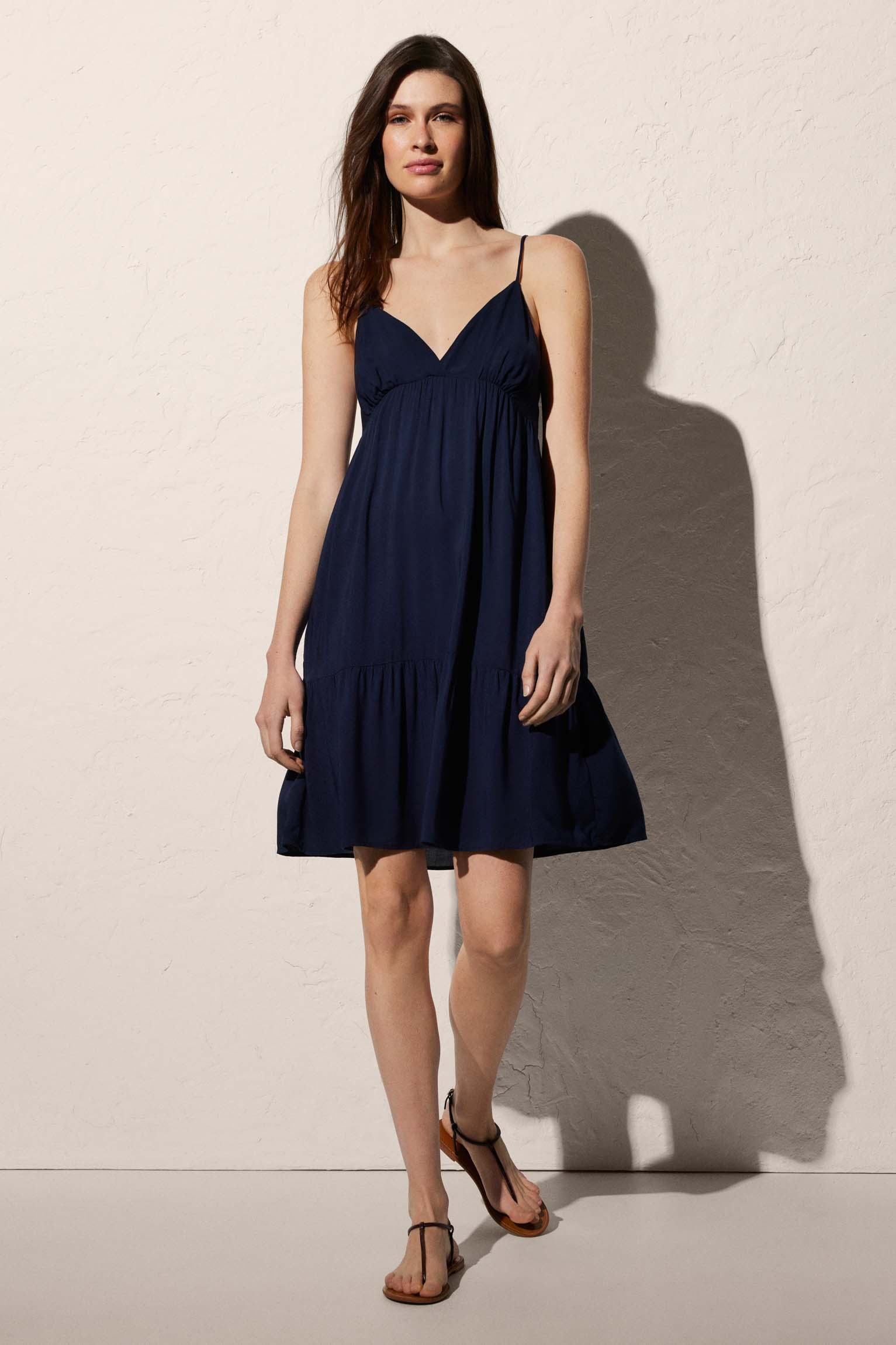 Navy V-neck short beach dress with adjustable straps