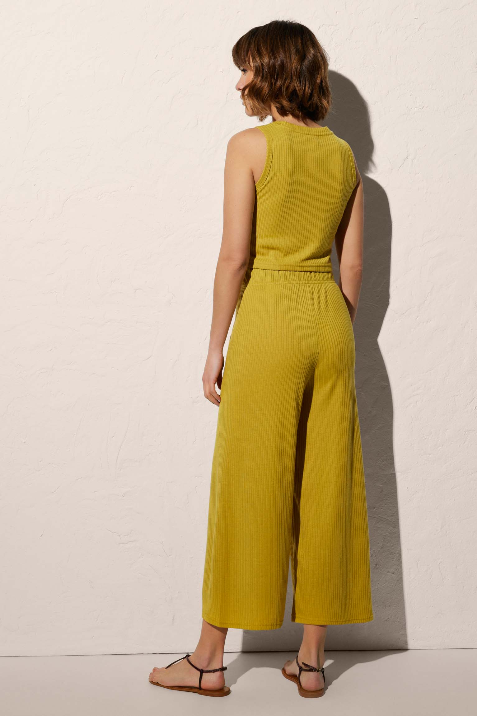 Lime Gathered Waist Wide Fit Capri Pants