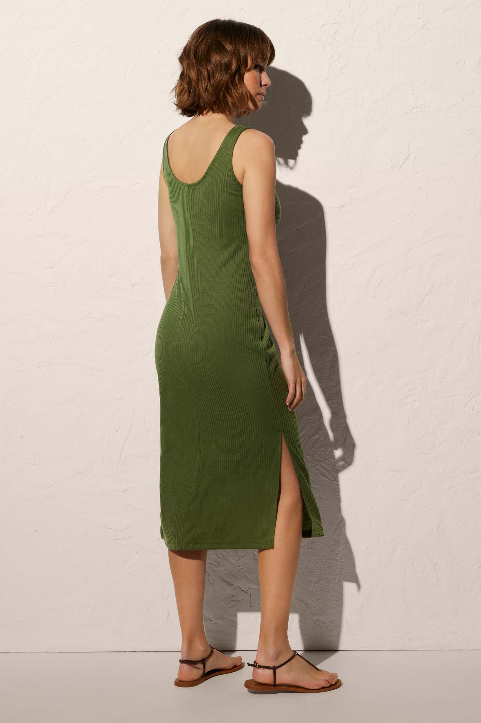 Dark Green Slit Round Neck Long Beach Dress