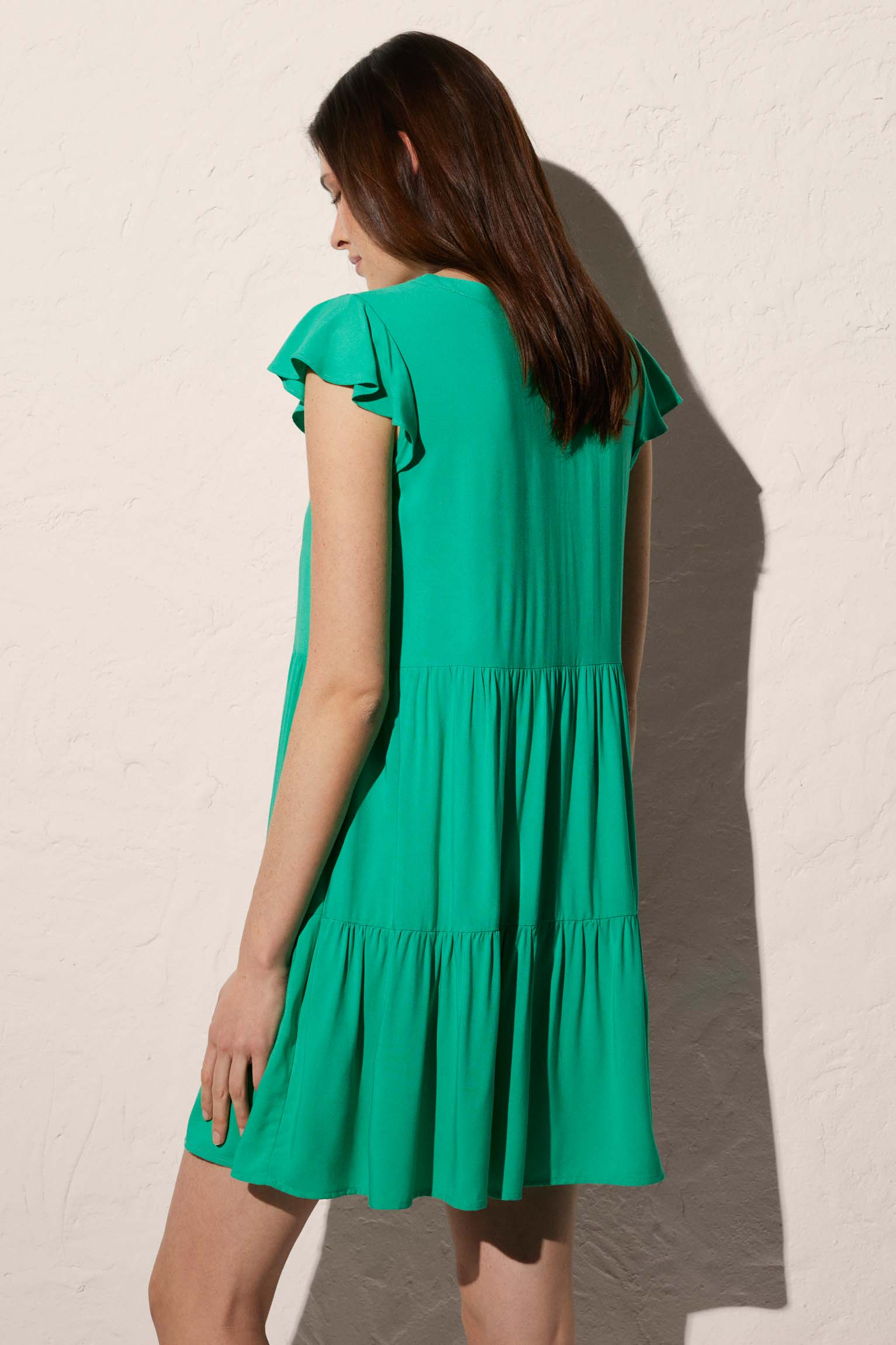 Green Ruffle Short Sleeve Short Beach Dress