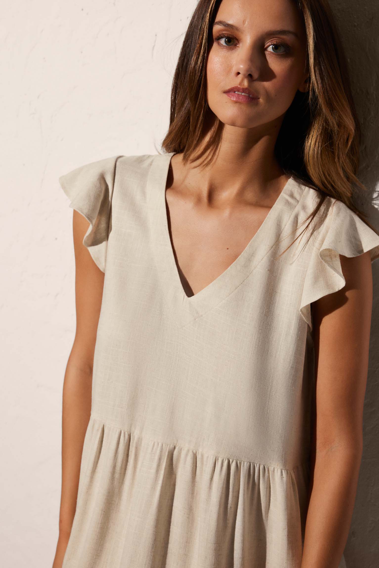 Short flared beach dress with linen