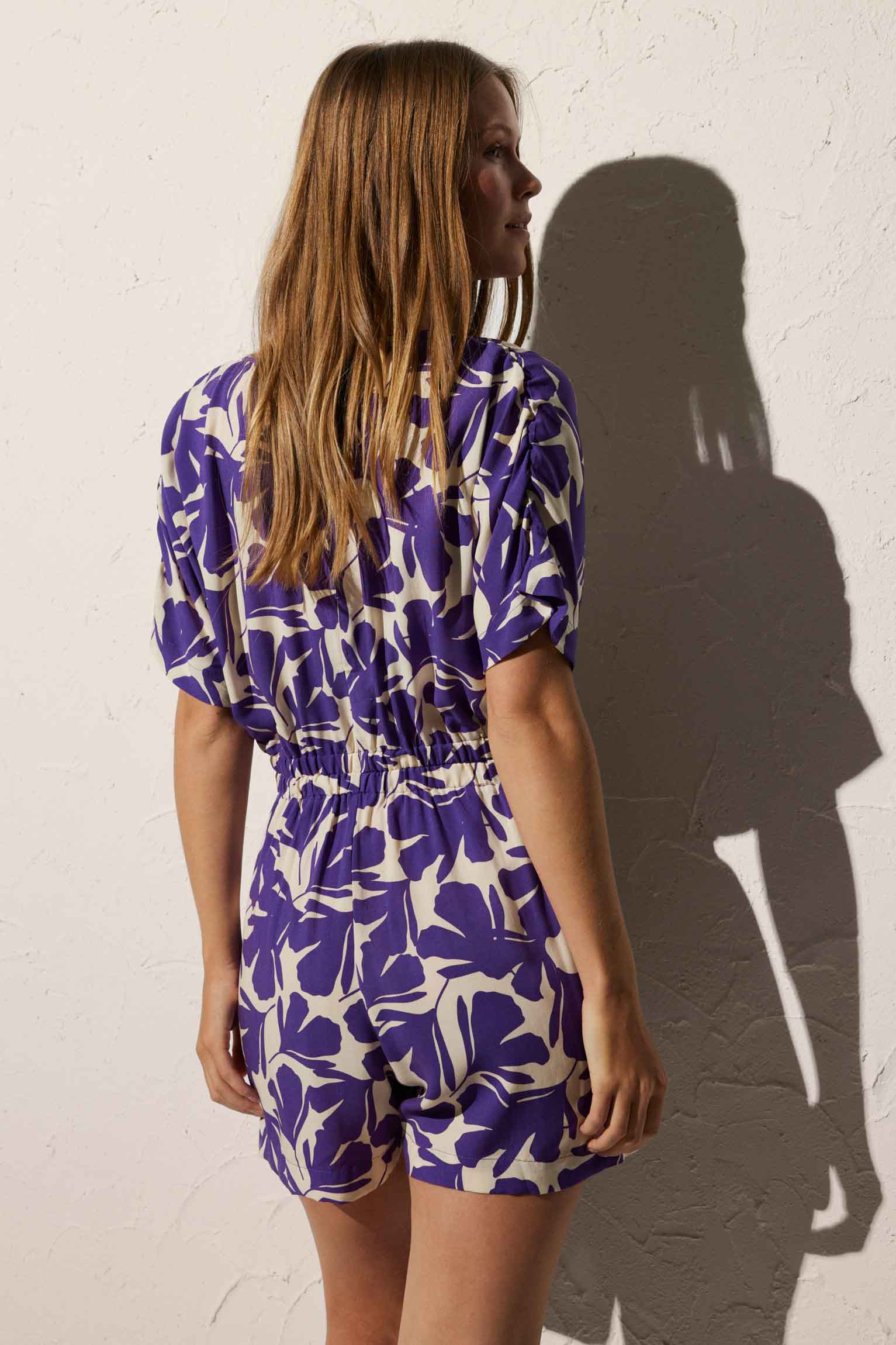 Floral Print Short Sleeve Short Beach Jumpsuit