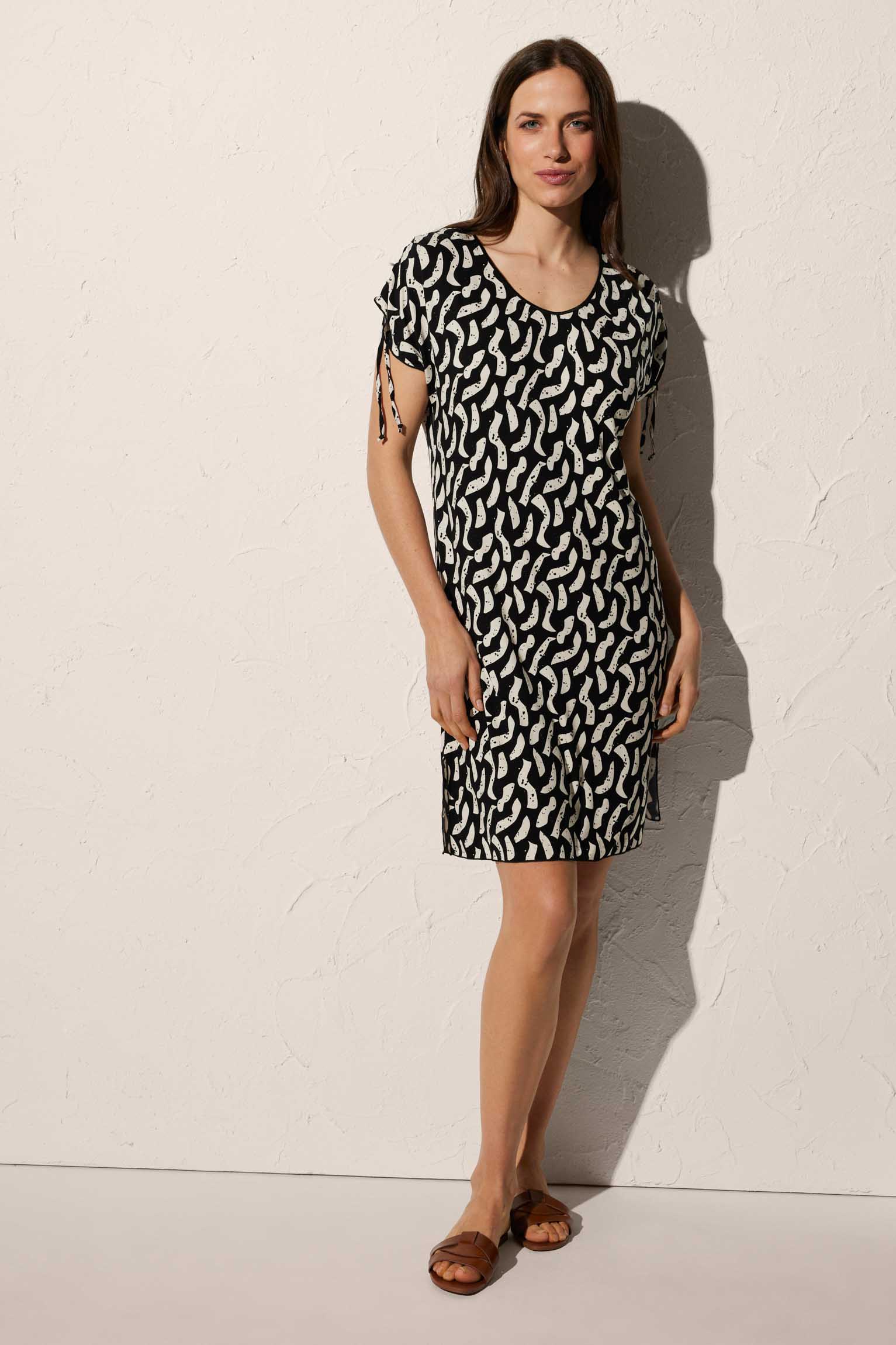 Knotted Short Sleeve Printed Short Beach Dress