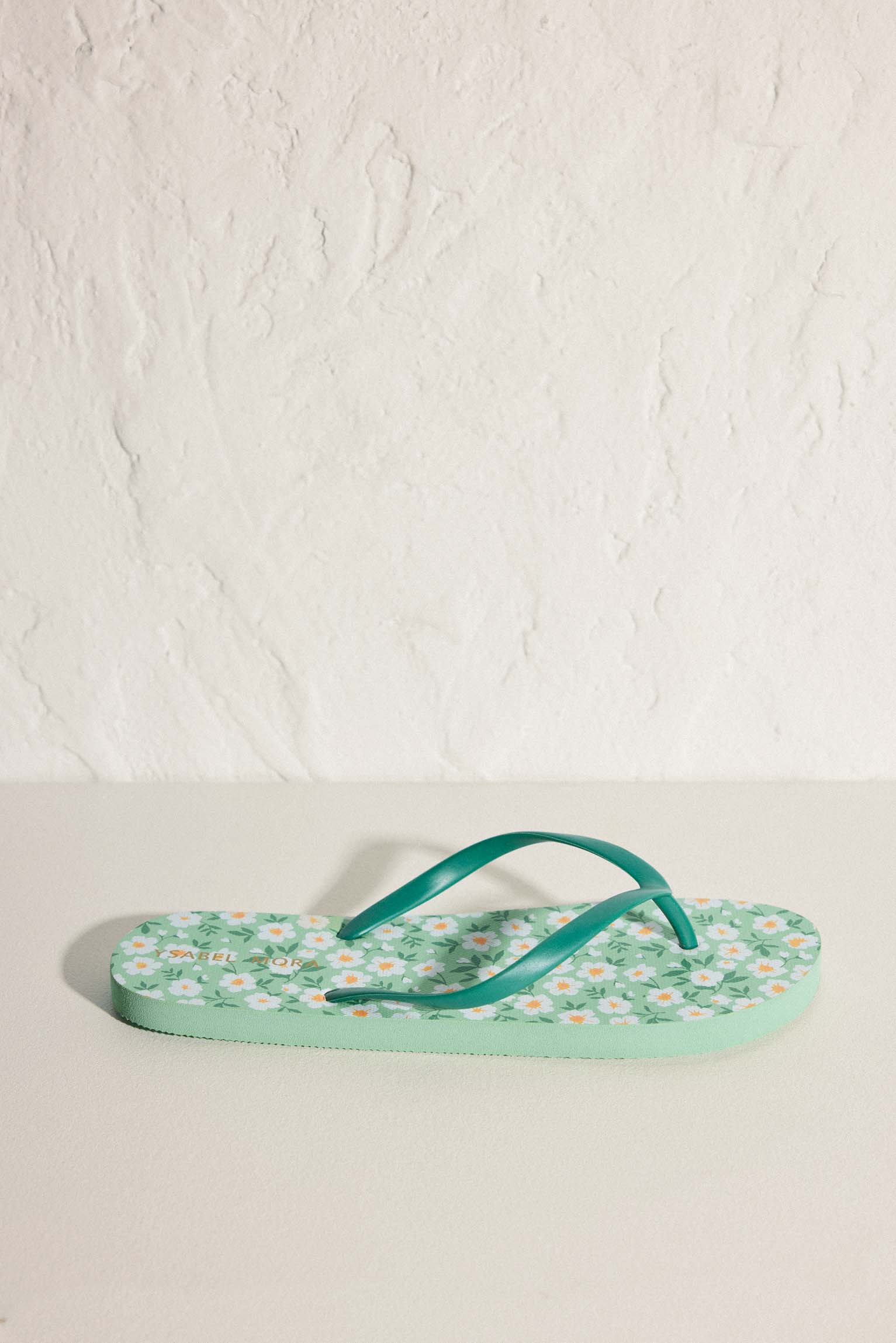 Green Floral Print Flat Beach Flip Flops