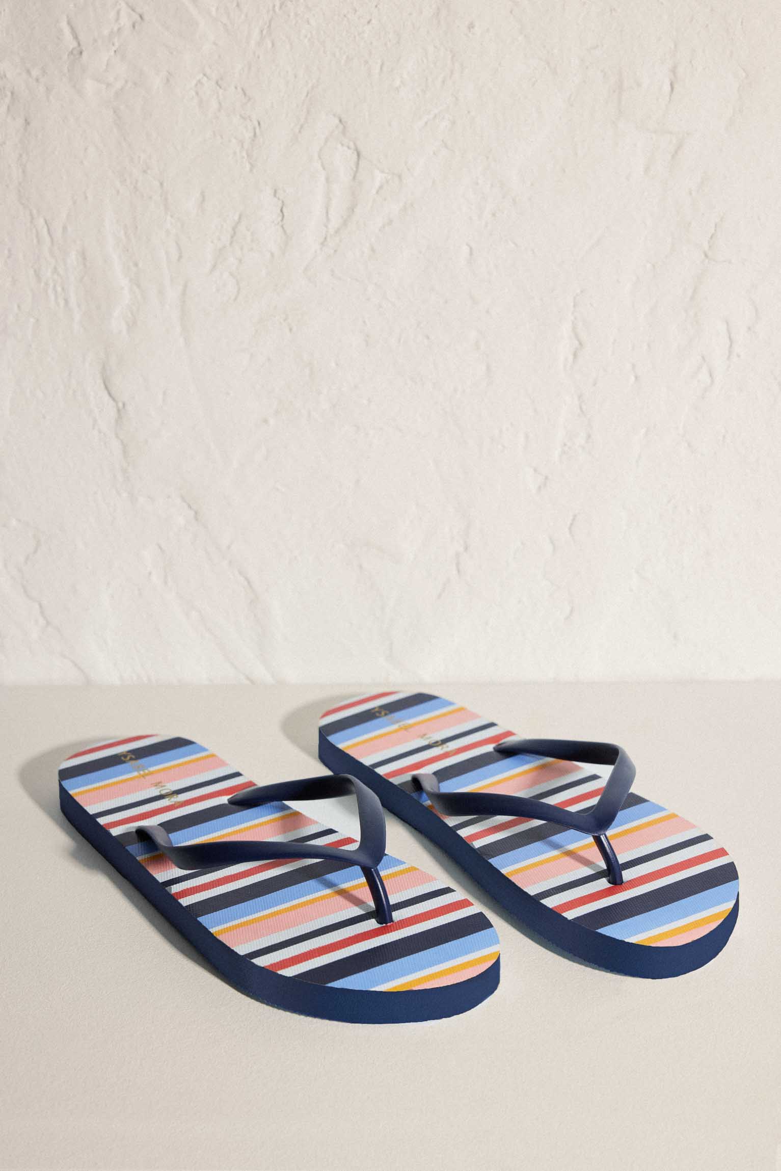 Women's Multicolor Striped Flat Beach Flip Flops