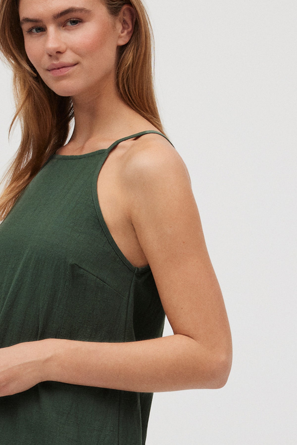 Green strapless midi dress