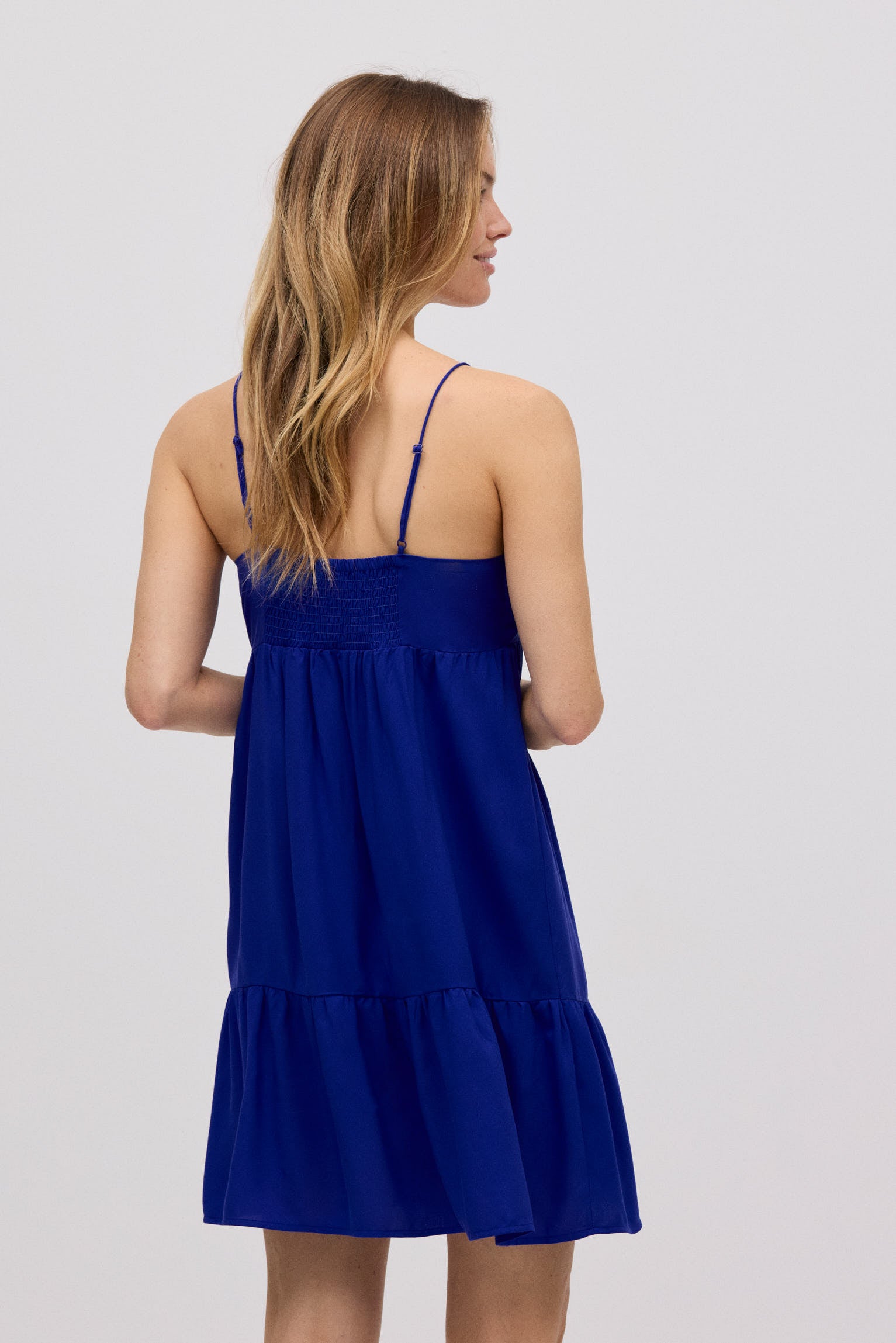 Navy flared midi dress