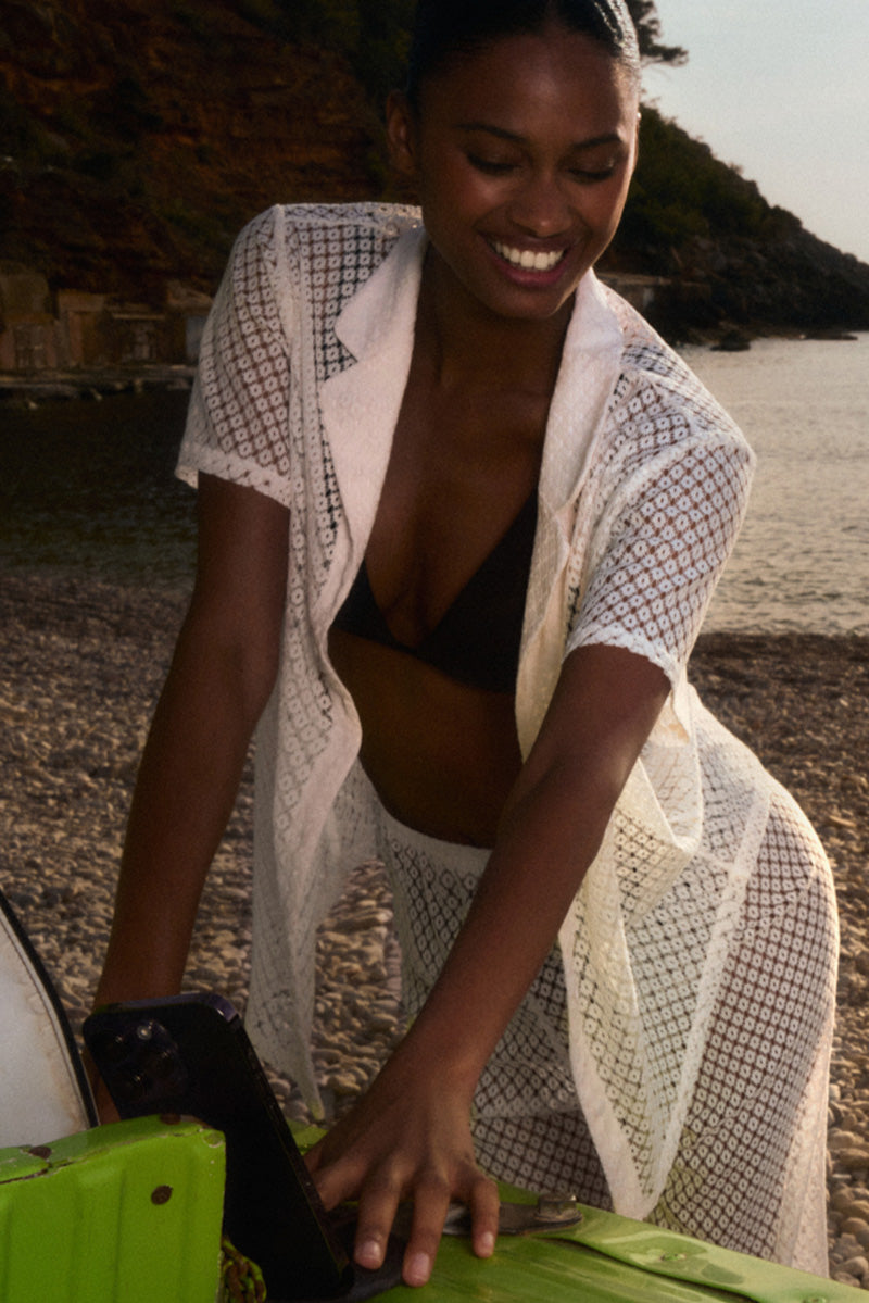 Ivory openwork shirt and pants set