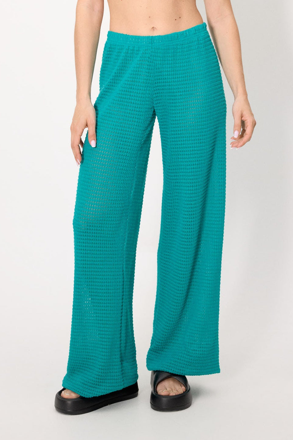 Turquoise openwork trousers