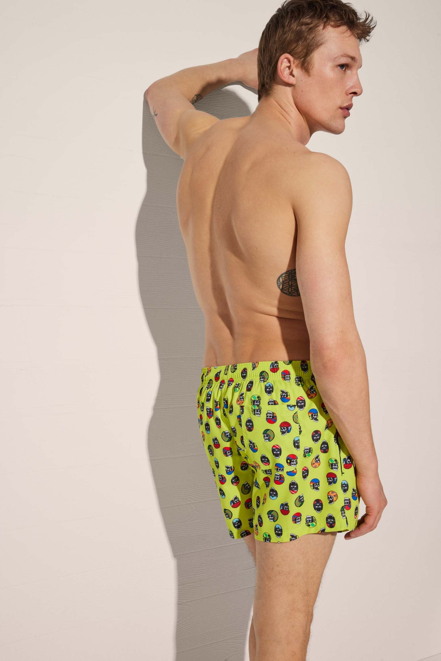 Green skull print short swimsuit