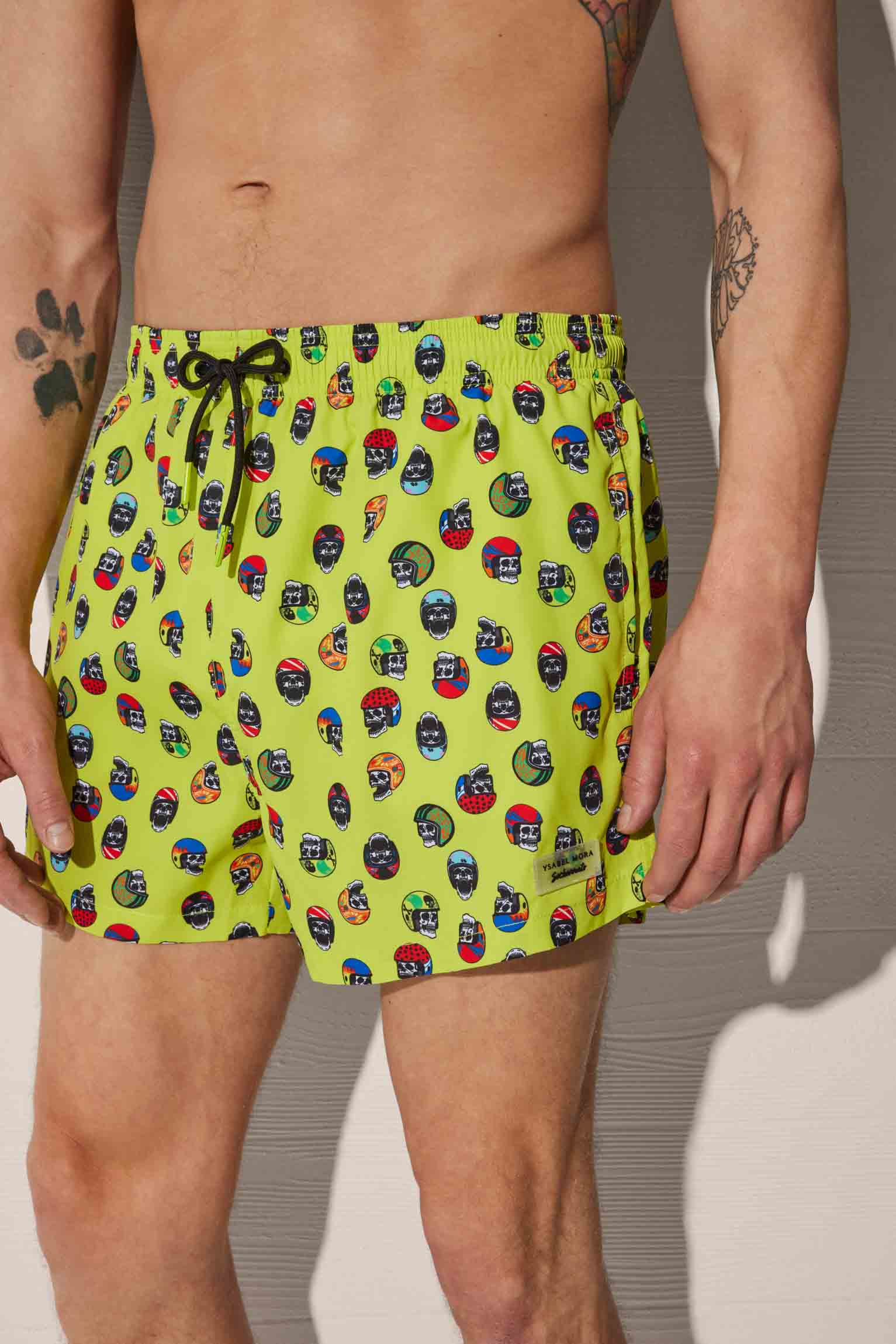 Green skull print short swimsuit