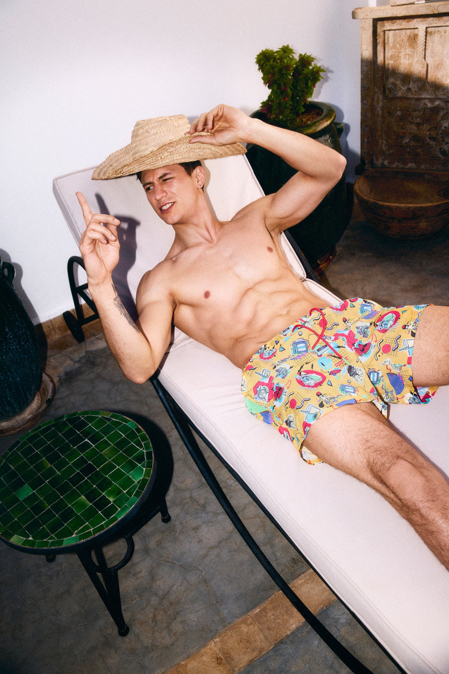Medium light yellow retro print swimsuit Sockarrats