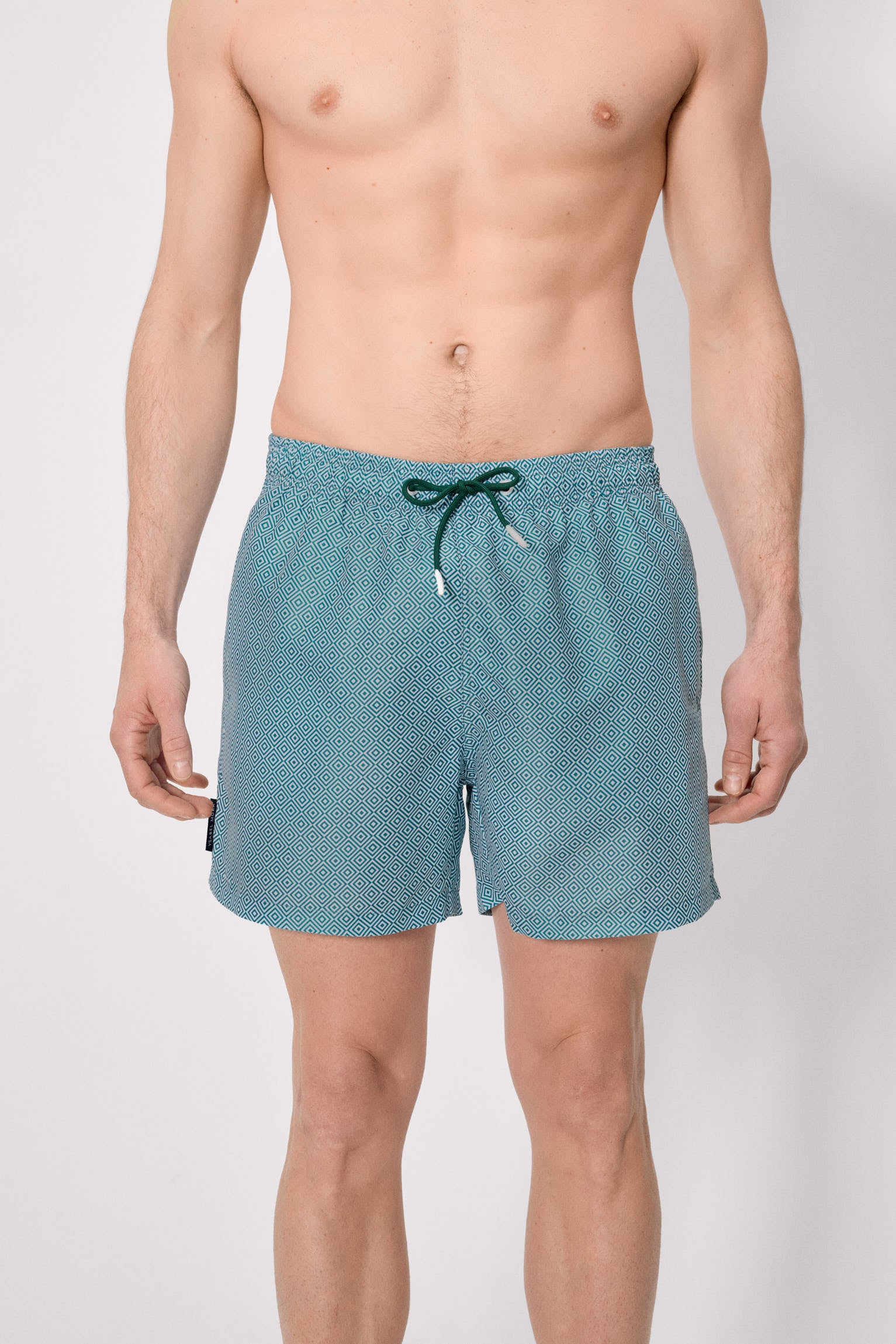 Blue ethnic print mid-length swimsuit