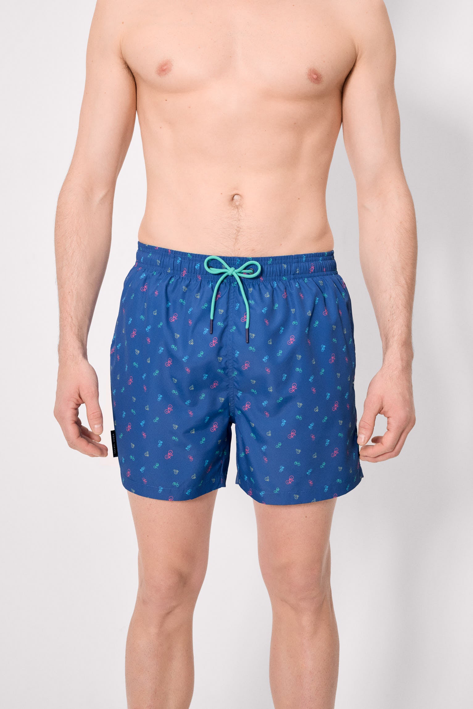 Blue bicycle print half swimsuit