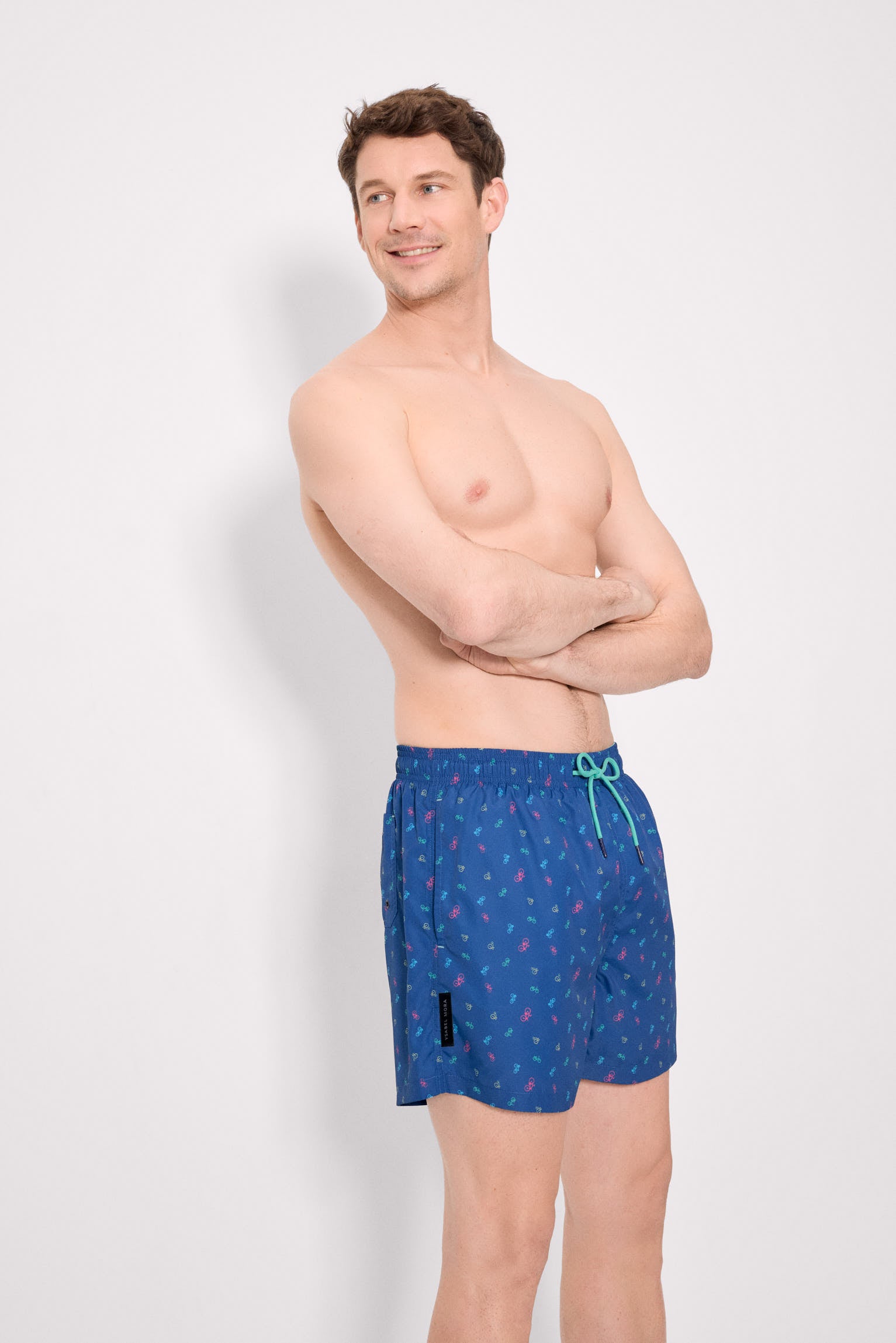 Blue bicycle print half swimsuit