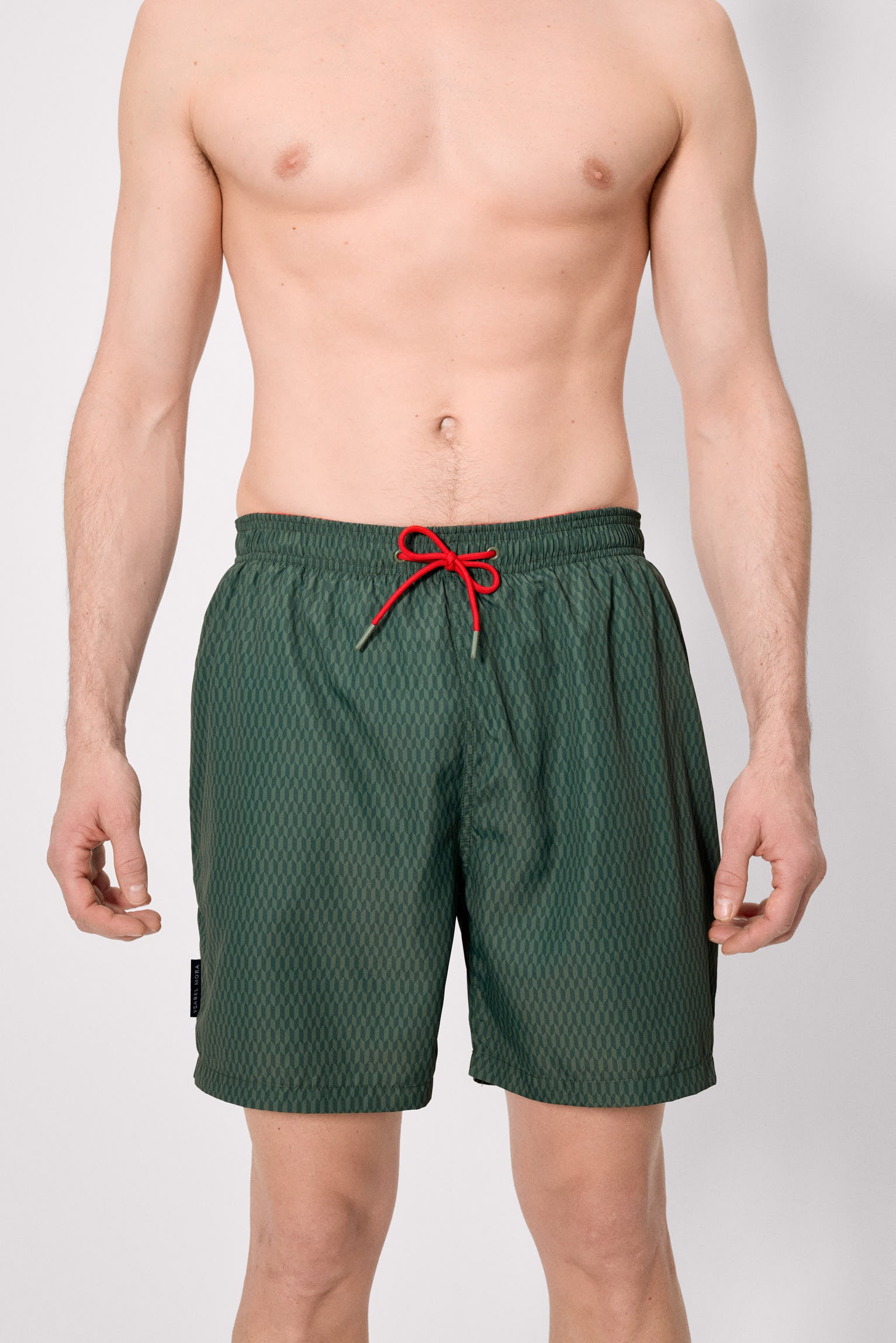 Long swimsuit with green ethnic print