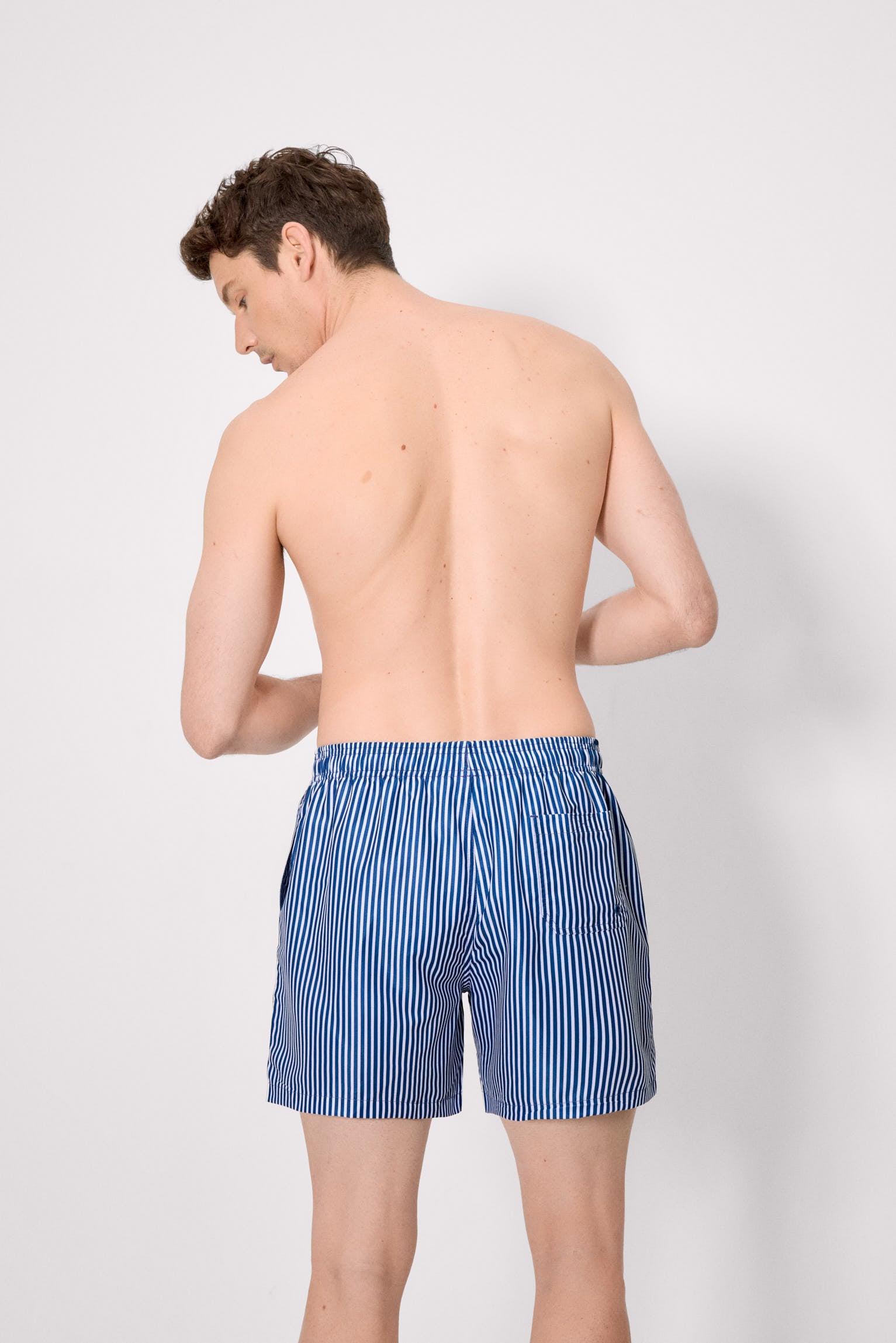 Blue striped print half swimsuit