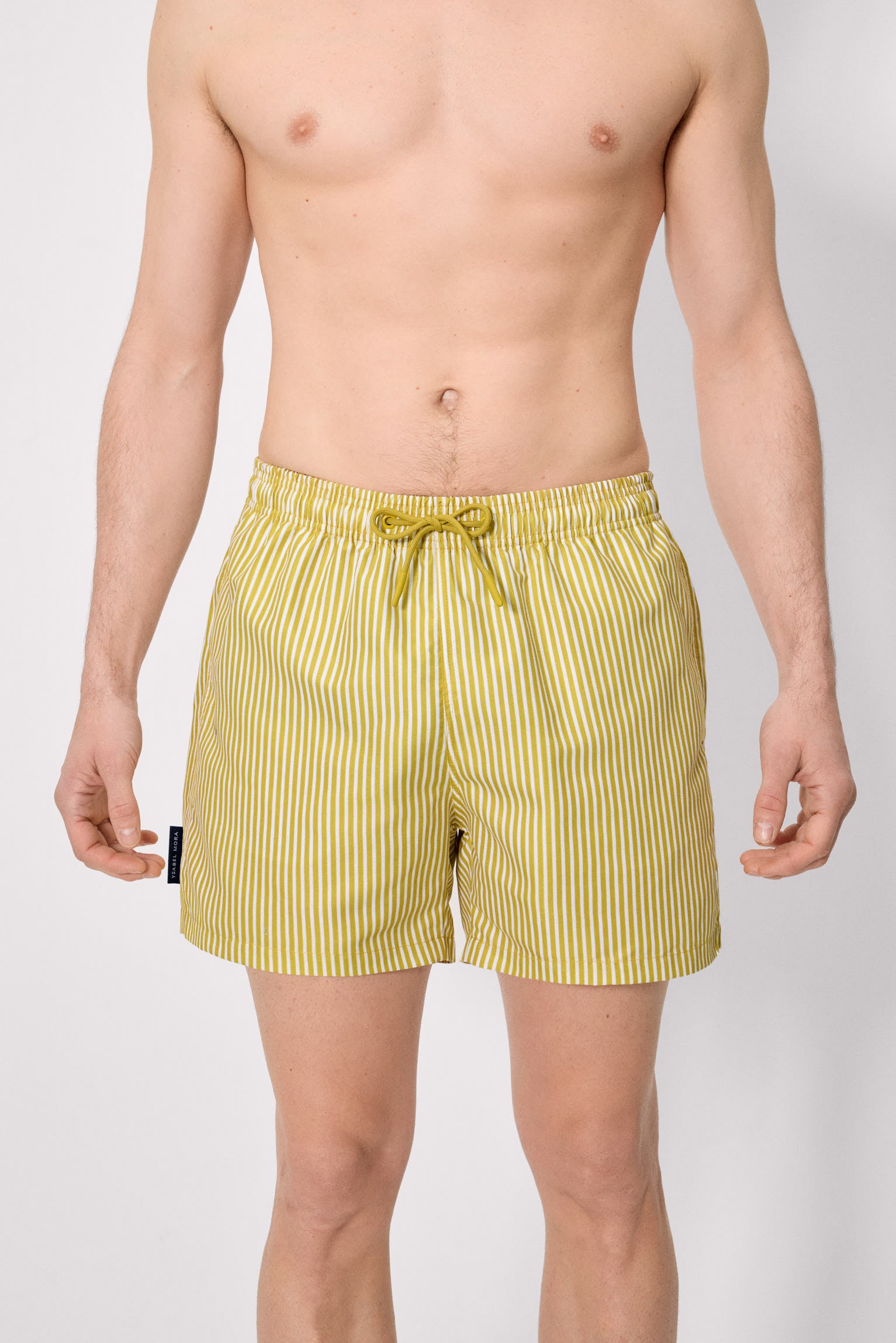 Yellow striped print half swimsuit