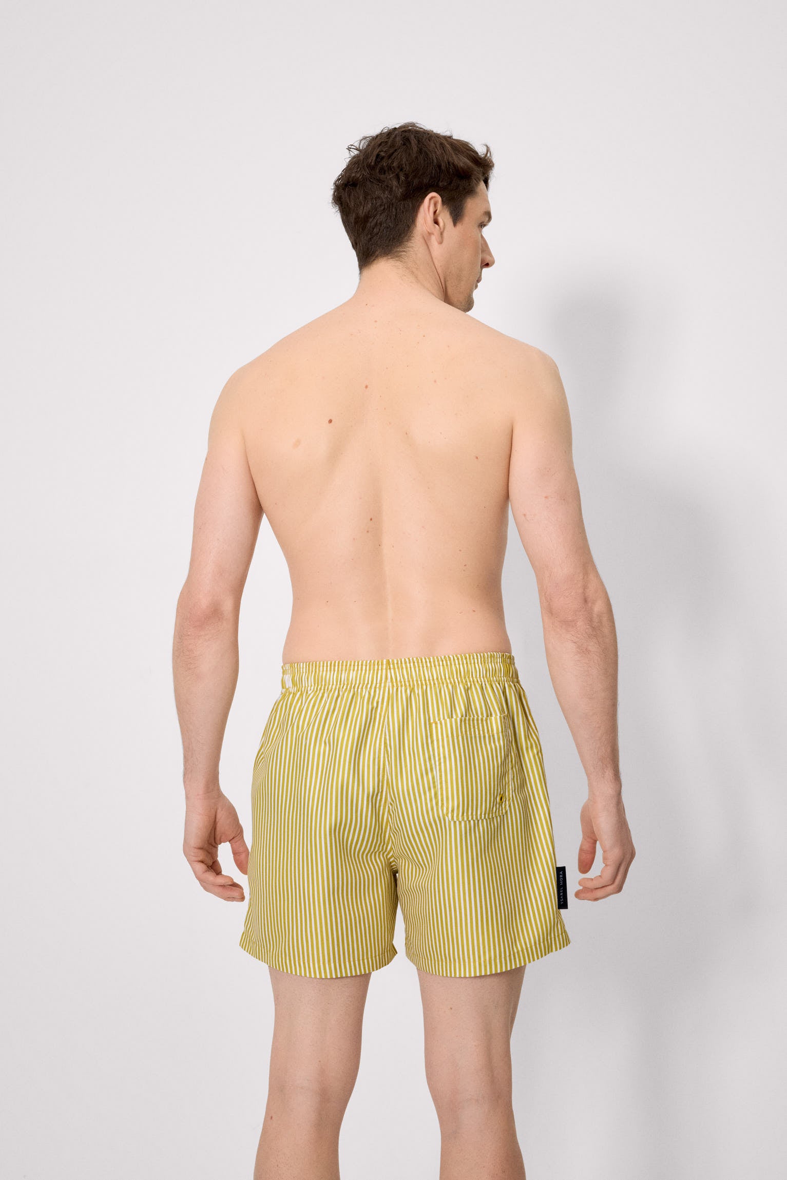 Yellow striped print half swimsuit