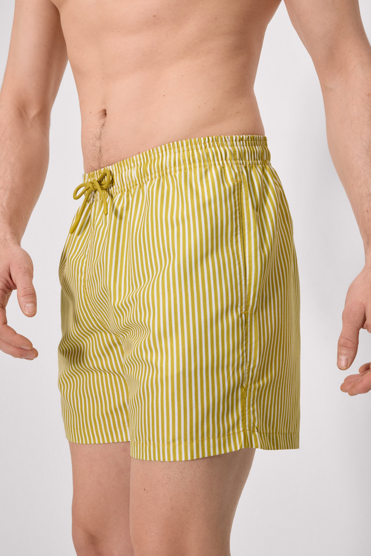 Yellow striped print half swimsuit