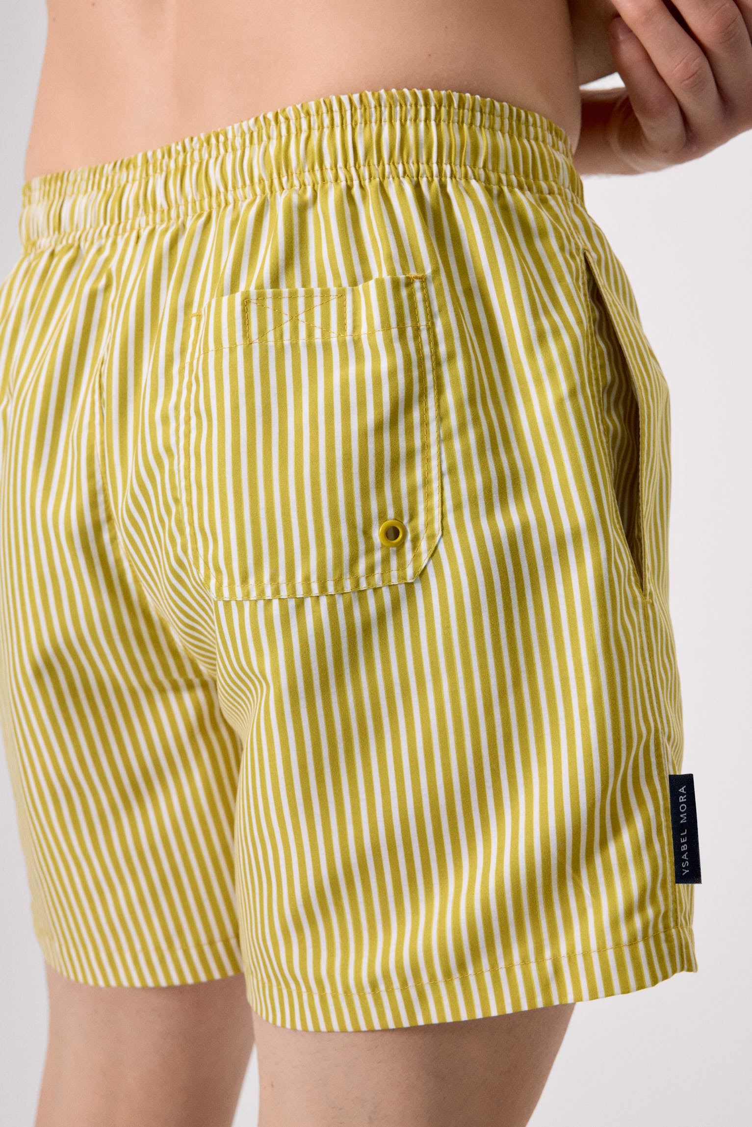 Yellow striped print half swimsuit