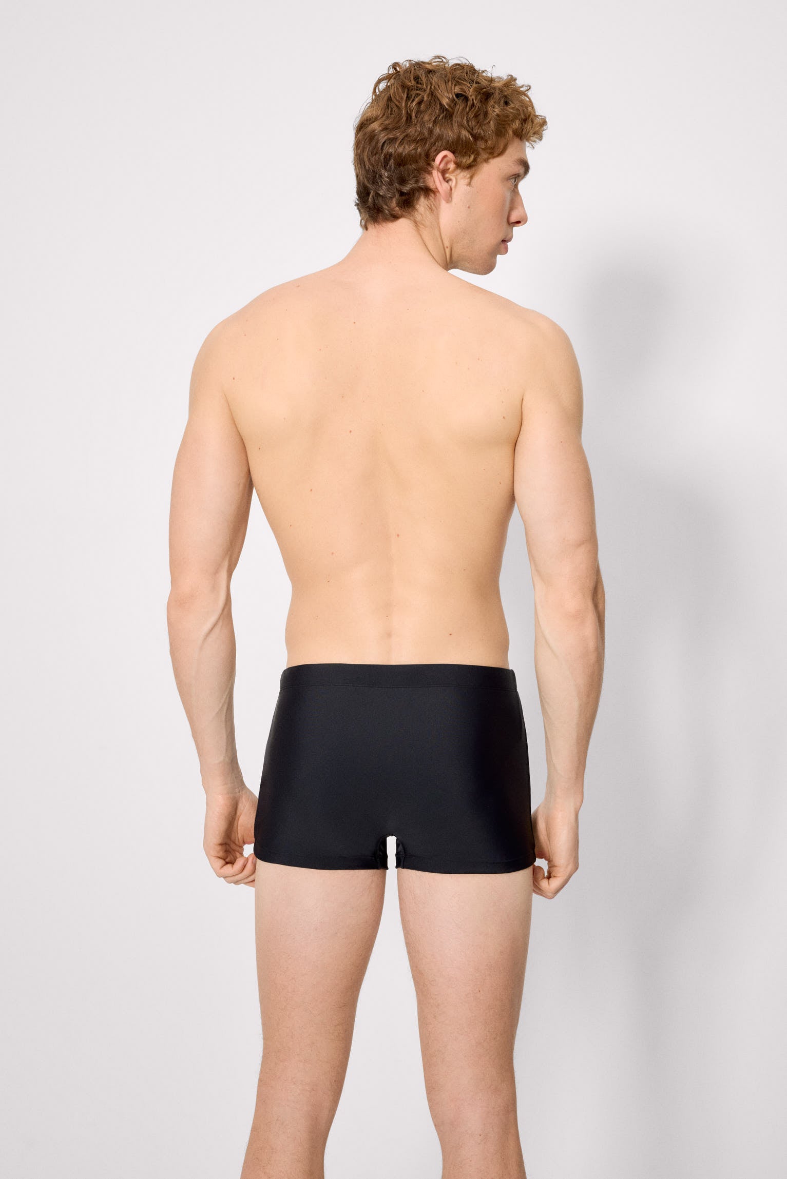 Basic black boxer swim trunks