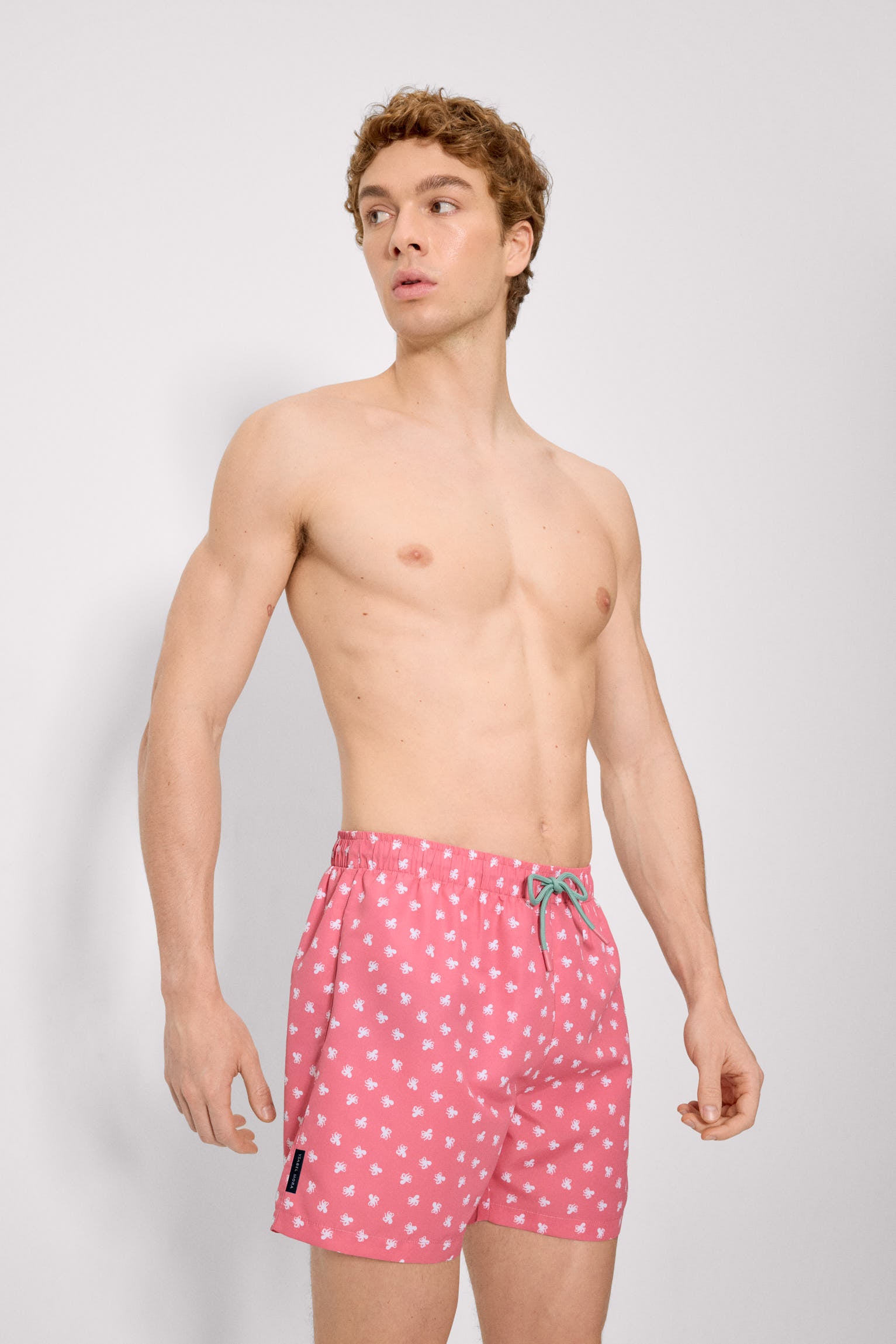 Pink octopus print half swimsuit