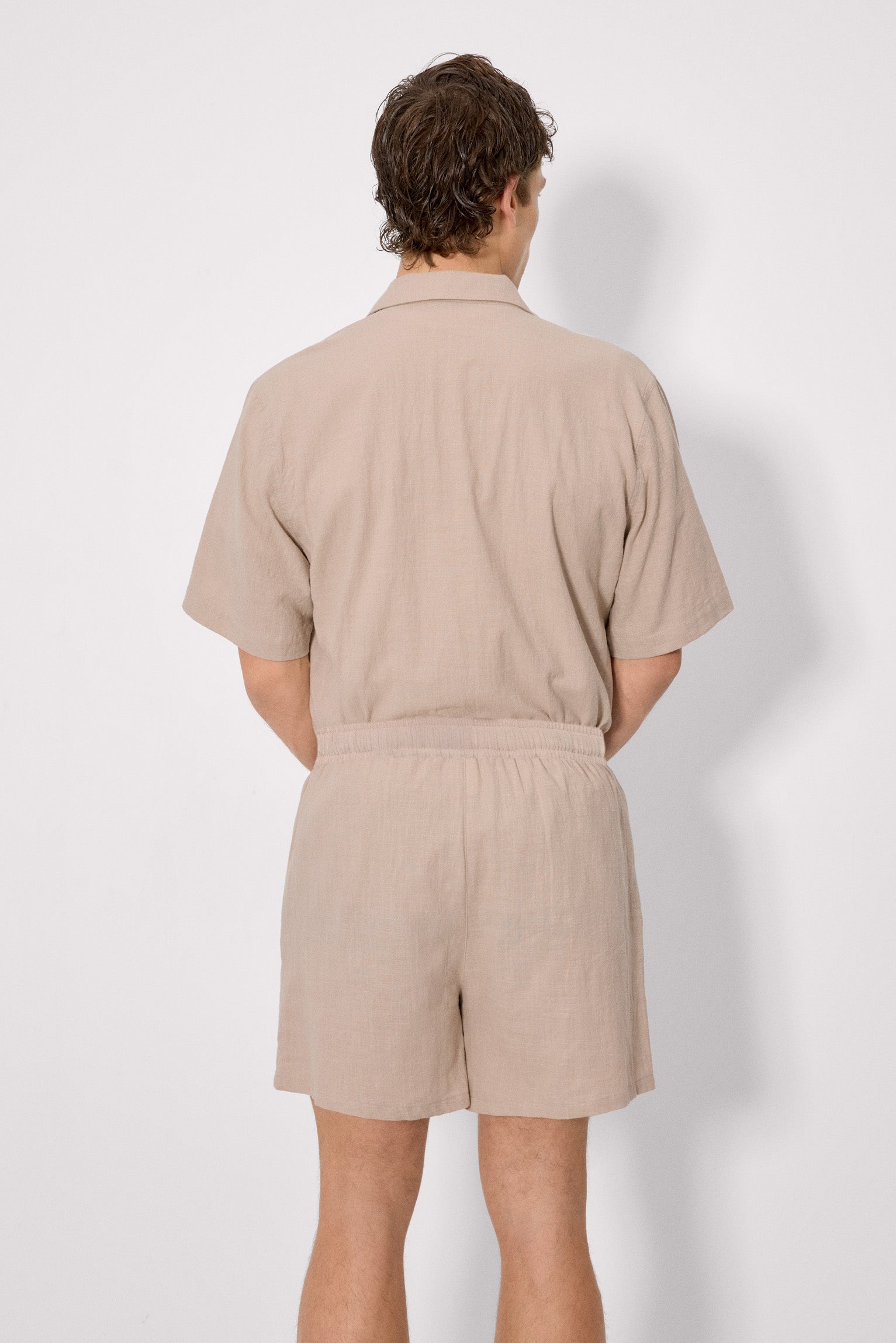 Pantalón corto efecto lino topo - Ysabel Mora