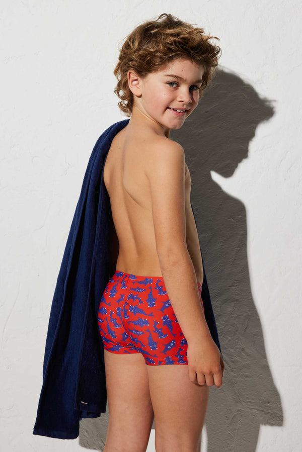 Boys' shark print boxer swimsuit