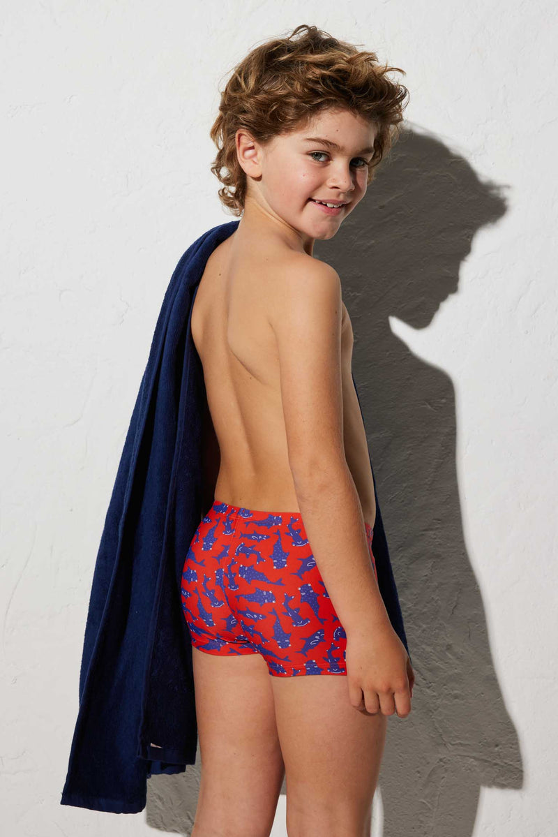 Boys' shark print boxer swimsuit