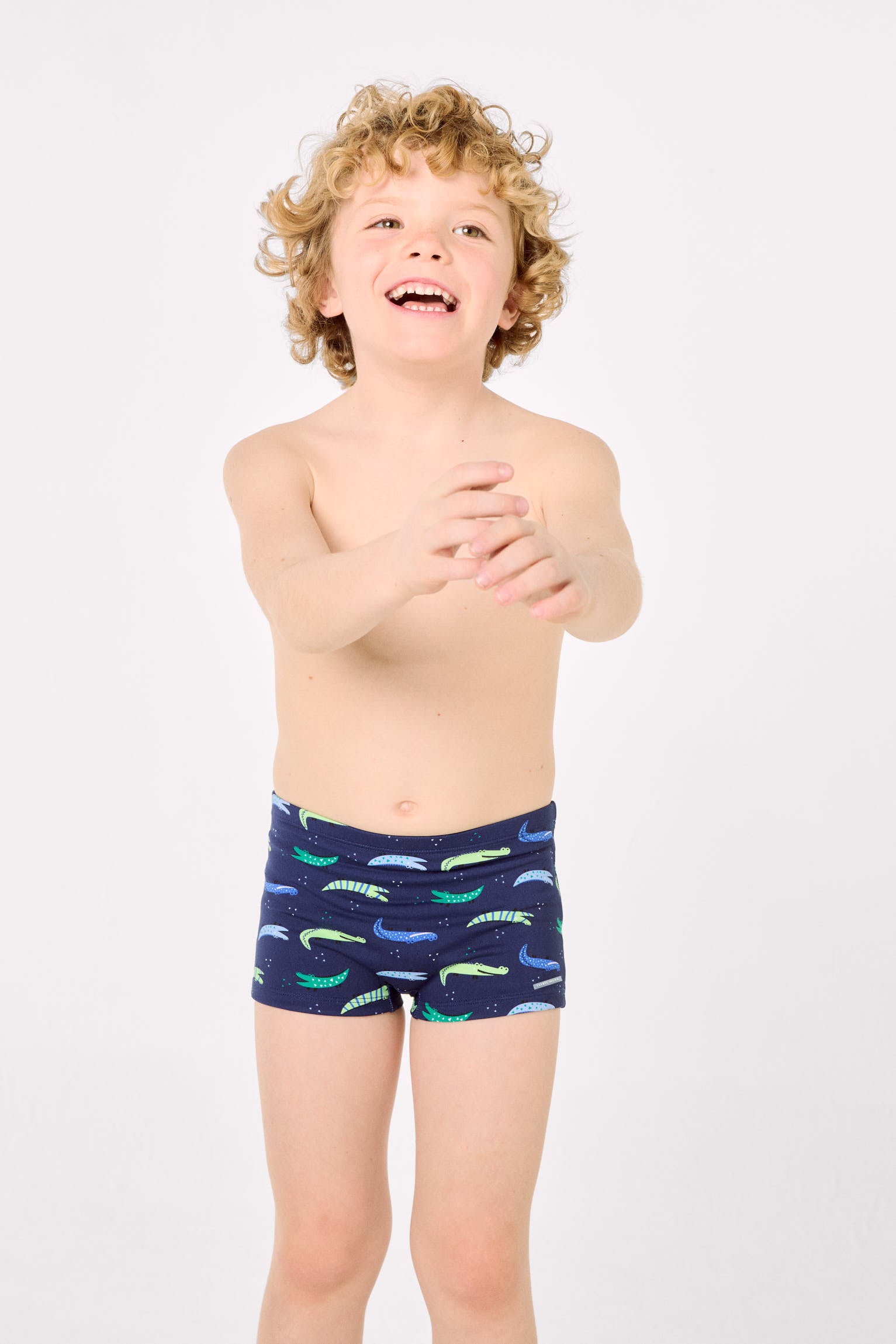 Boys' boxer swim trunks with crocodile print